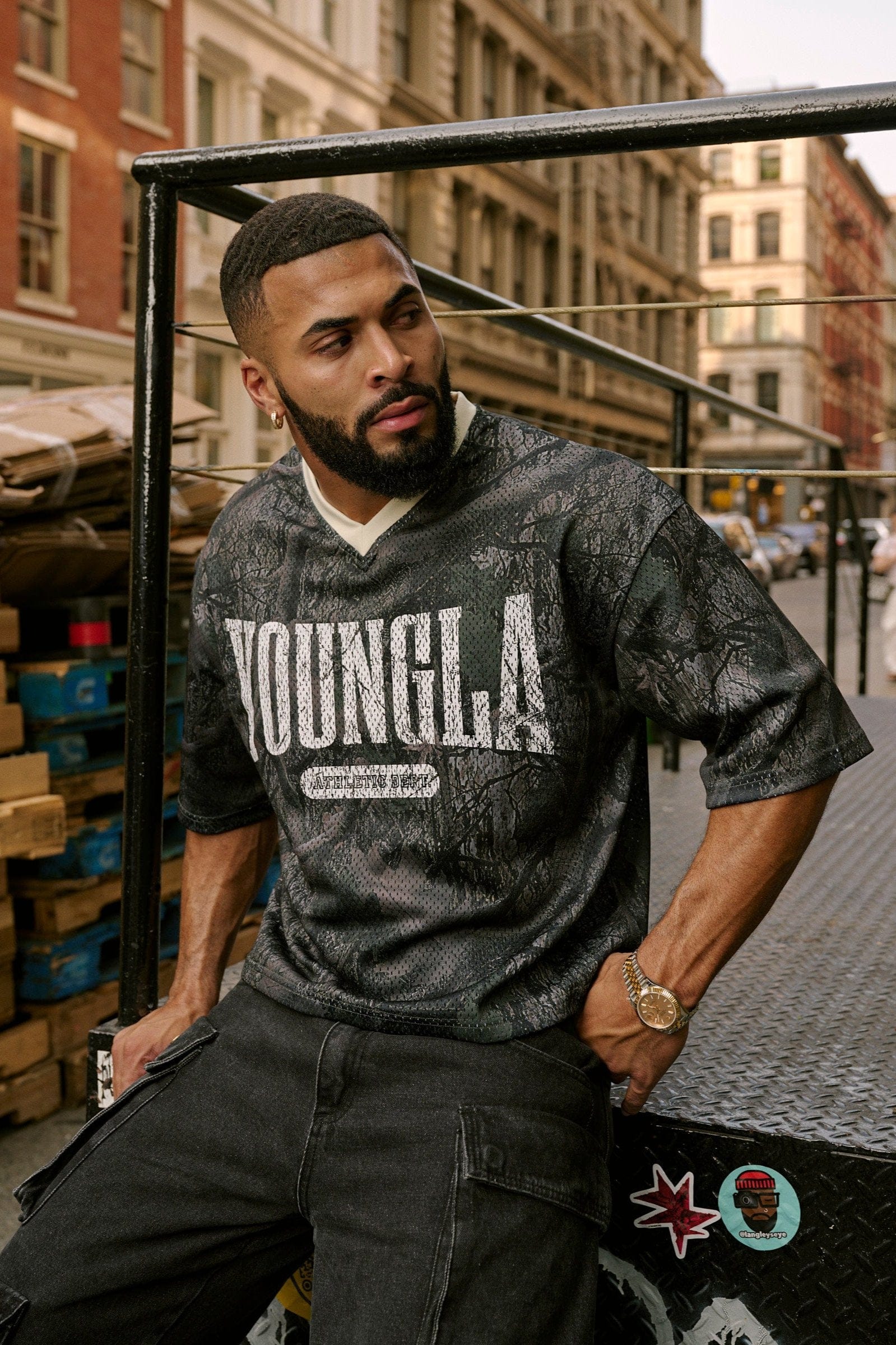 YoungLA 4187 - Varsity Football Cropped Jersey 'Dark Tree Camo'