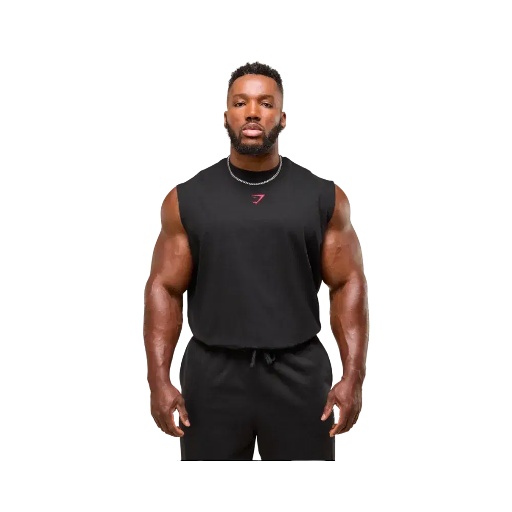 Gymshark Power Cut Off Tank Oversized Fit Black/Conditioning Red