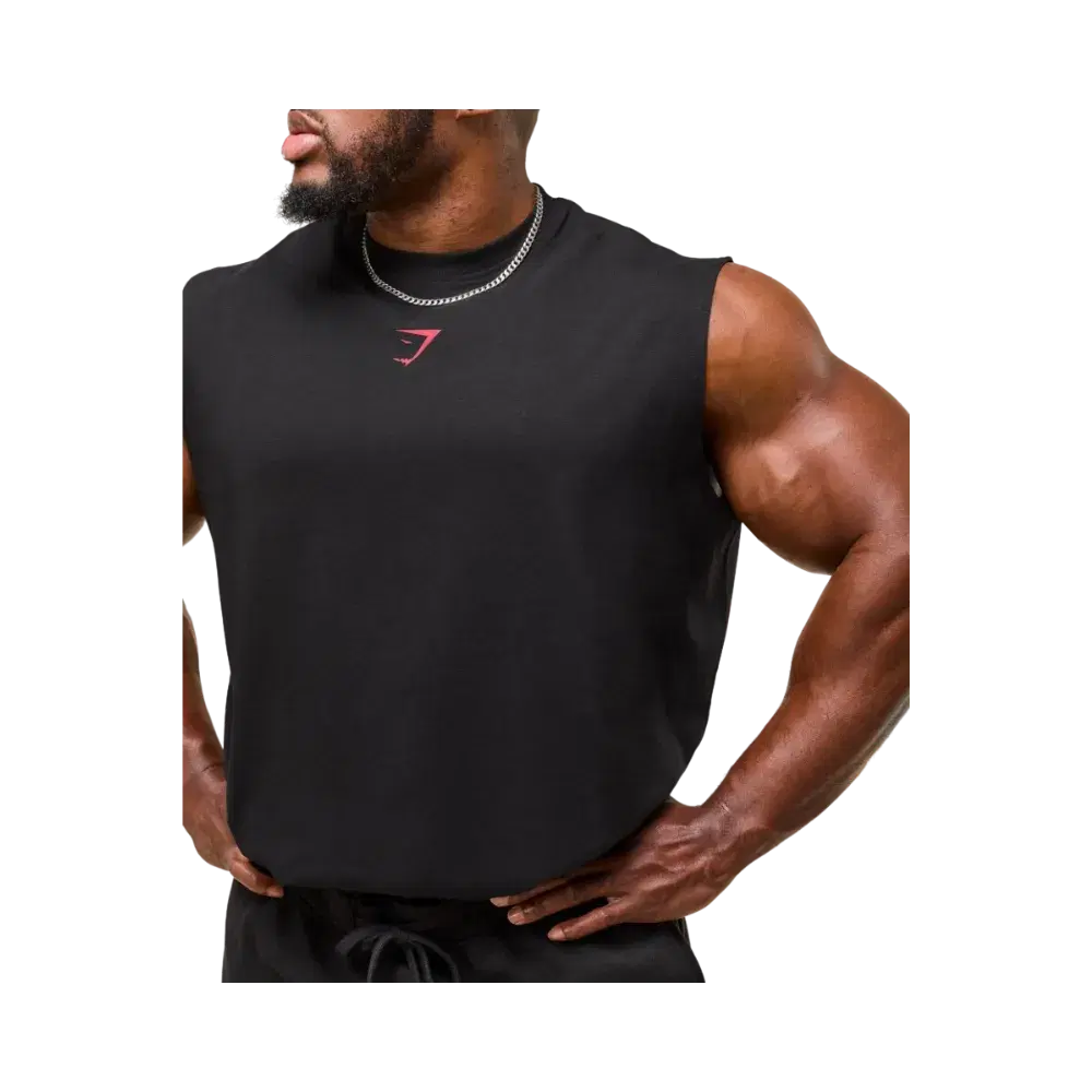 Gymshark Power Cut Off Tank Oversized Fit Black/Conditioning Red