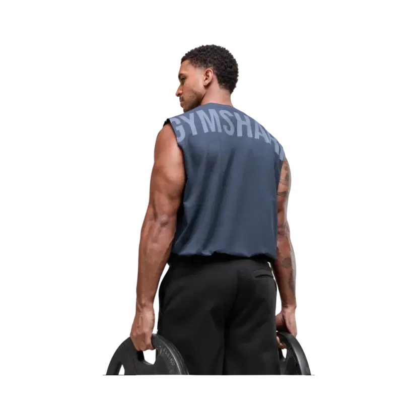 Gymshark Power Cut Off Tank Oversized Fit Heavy Blue