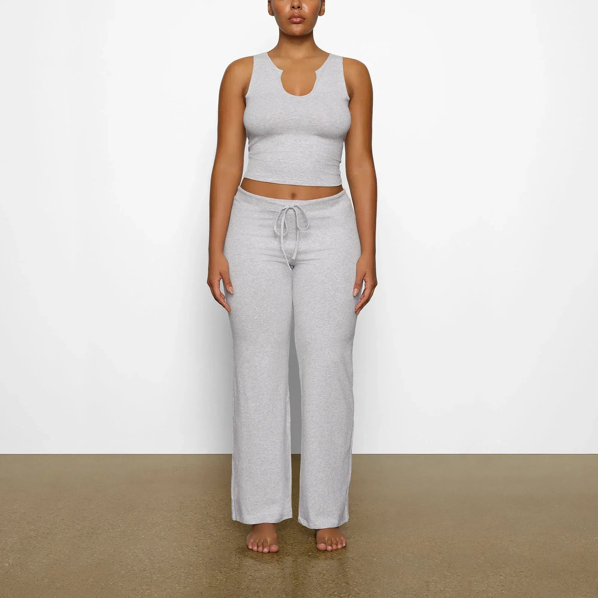 Skims Cotton Jersey Straight Leg Pant Light Heather Grey