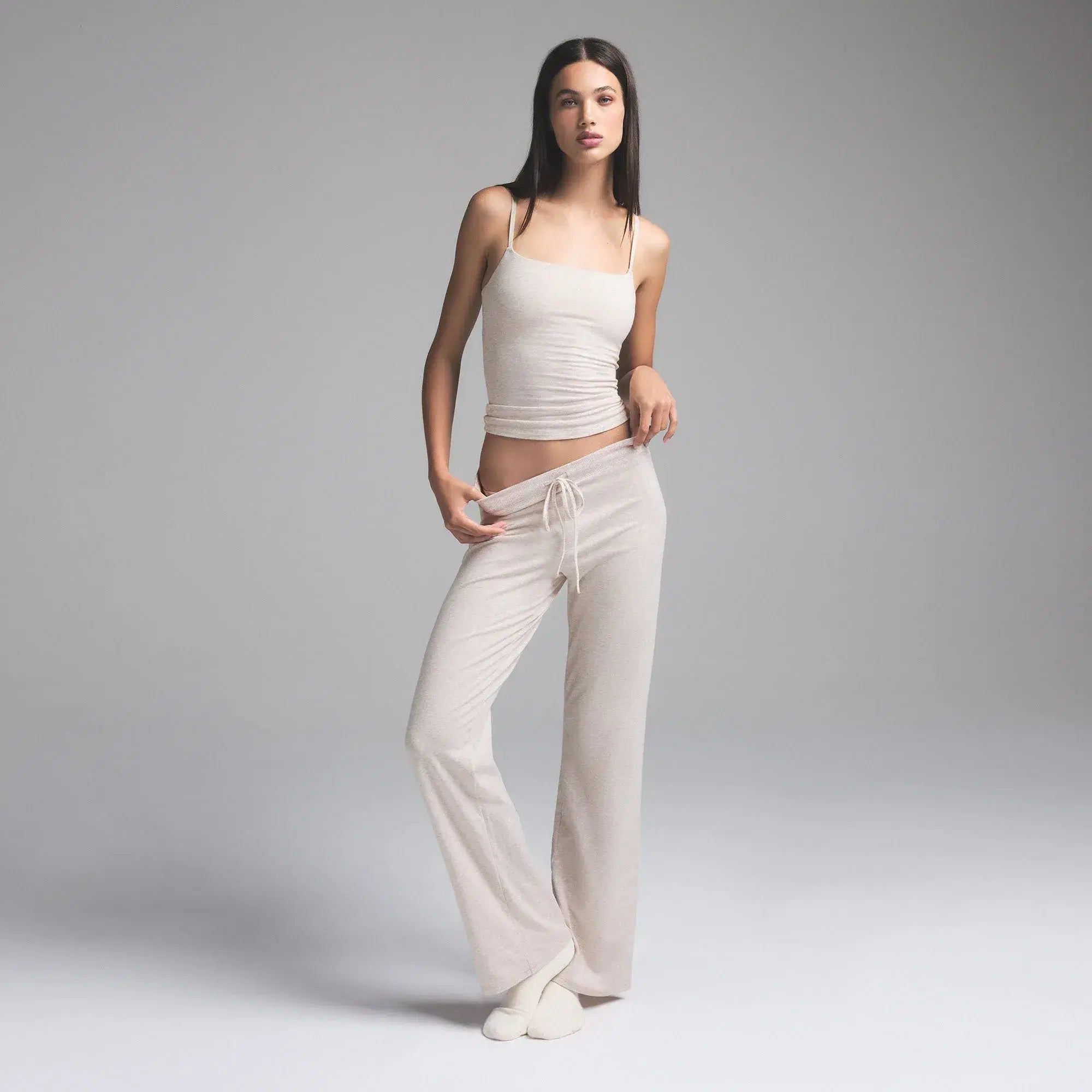 Skims Cotton Jersey Straight Leg Pant Heather Oatmeal