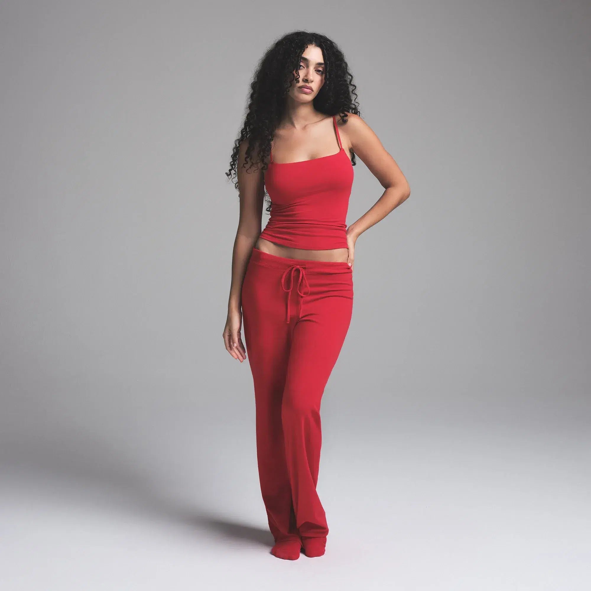 Skims Cotton Jersey Straight Leg Pant Cranberry