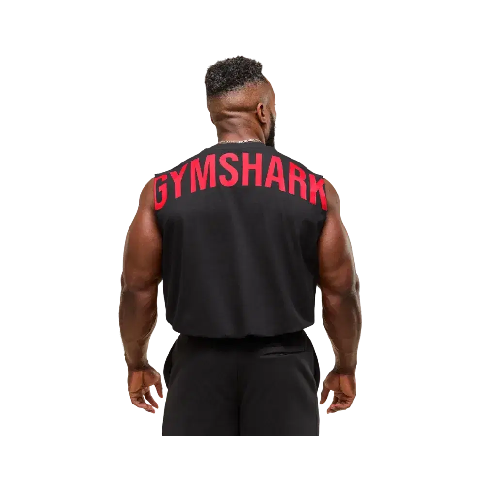 Gymshark Power Cut Off Tank Oversized Fit Black/Conditioning Red