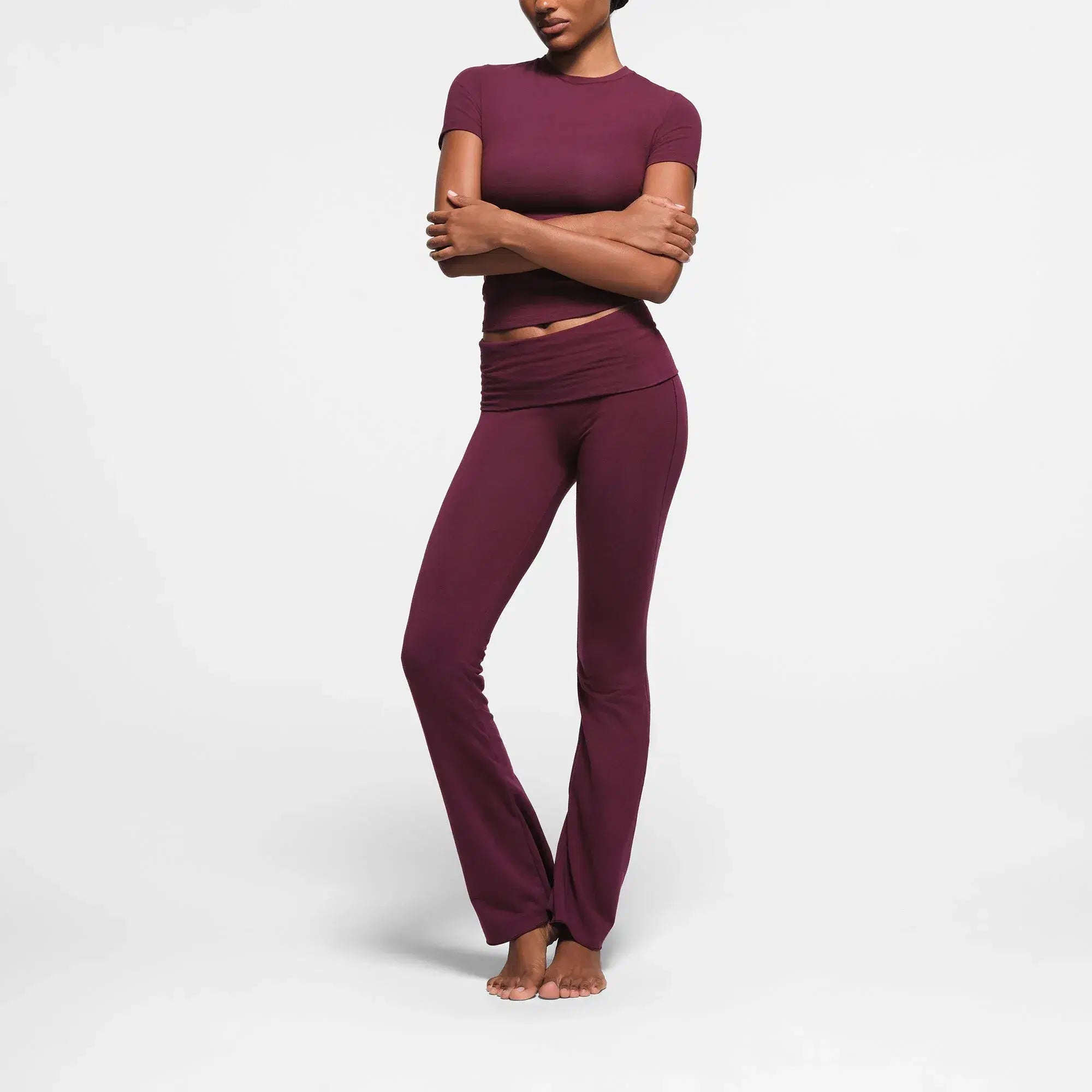 Skims Cotton Jersey Foldover Pant Deep Berry