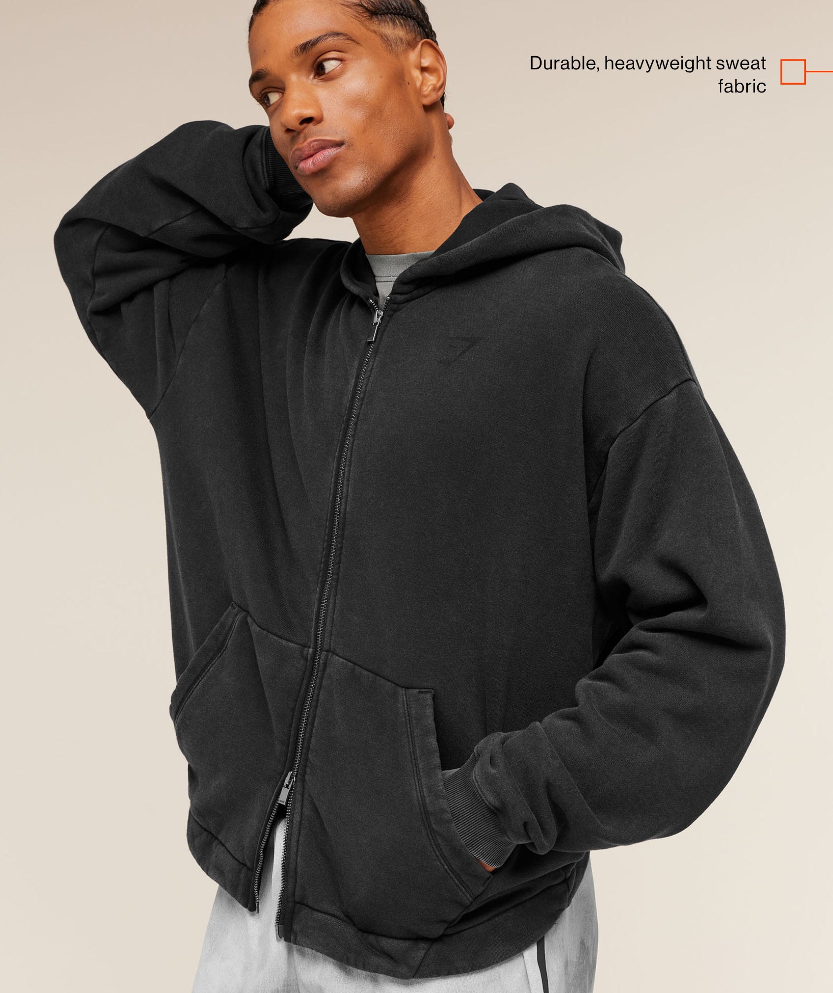 Gymshark Conditioning Club Washed Zip Through Hoodie 'Black Wash'