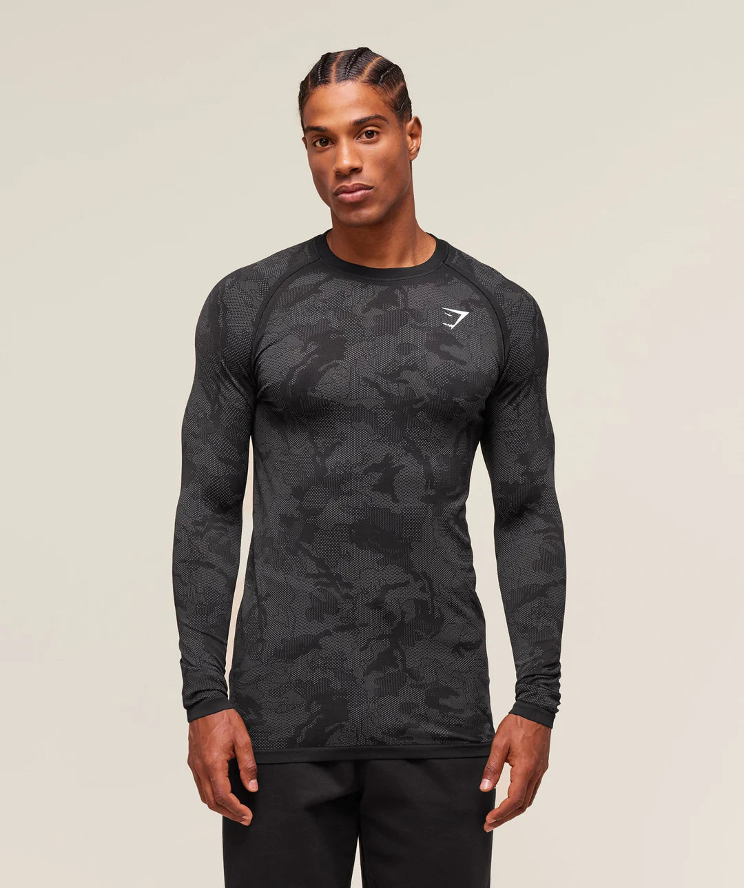 GymsharkGeo Seamless Long Sleeve T-Shirt 'Black/Charcoal Grey'