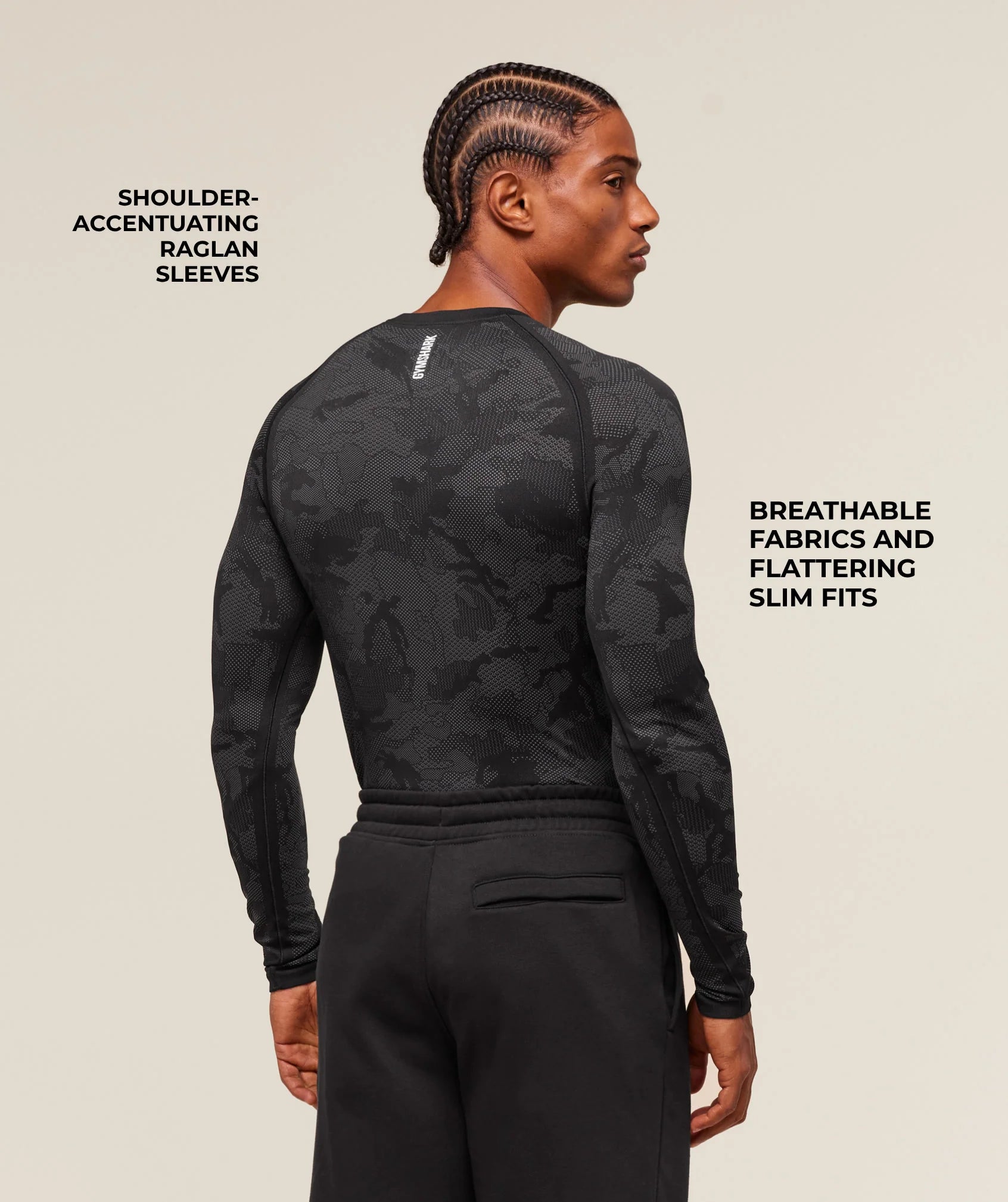 GymsharkGeo Seamless Long Sleeve T-Shirt 'Black/Charcoal Grey'