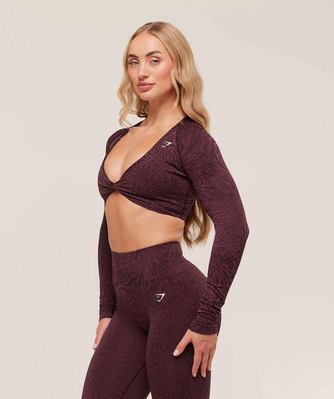 Gymshark Adapt Animal Long Sleeve Crop Top - Cherry Purple/Reset Pink