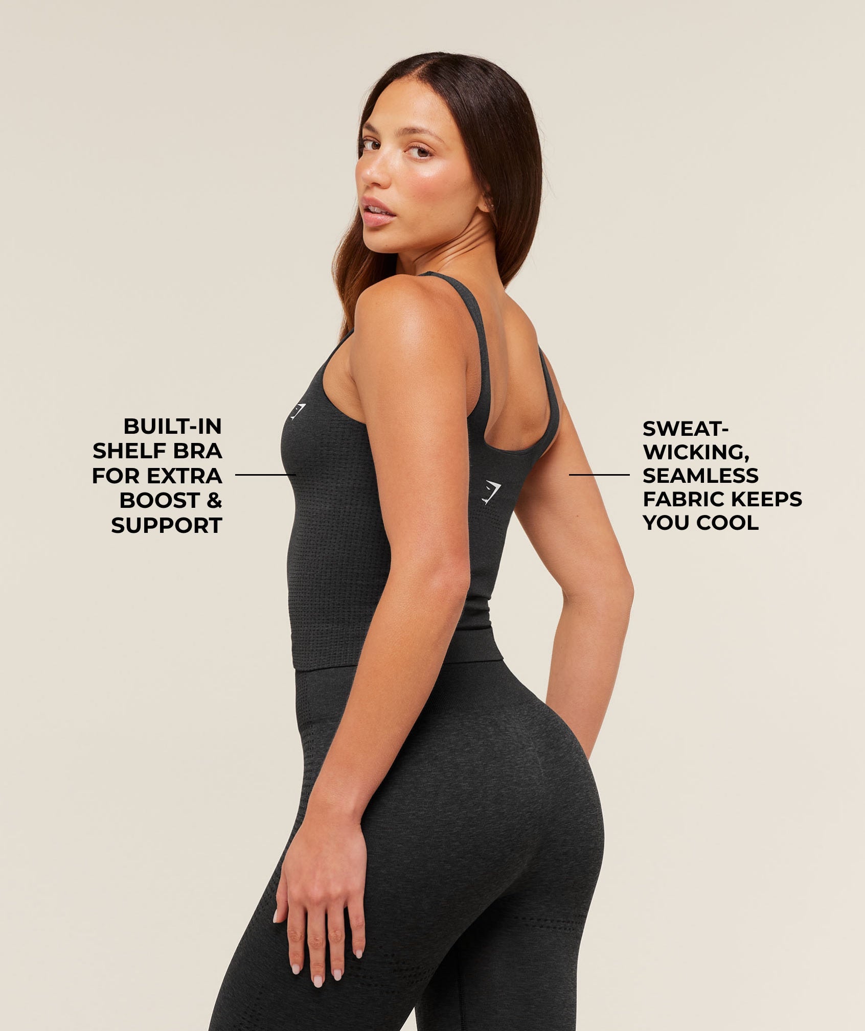 Gymshark Vital Tank With Shelf 'Black Marl'