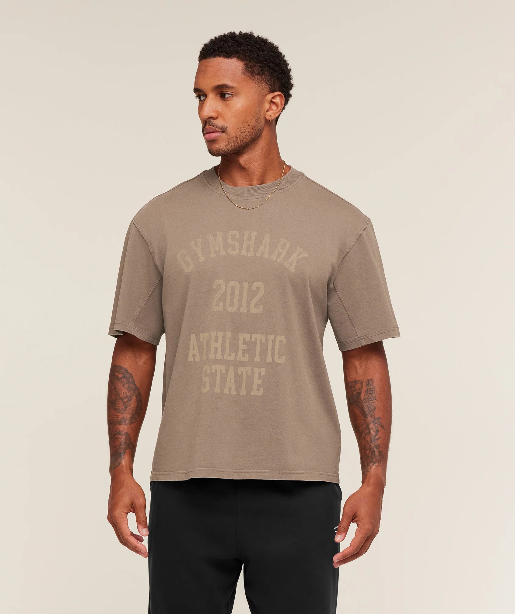 Gymshark Collegiate Washed T-Shirt 'Soft Brown'