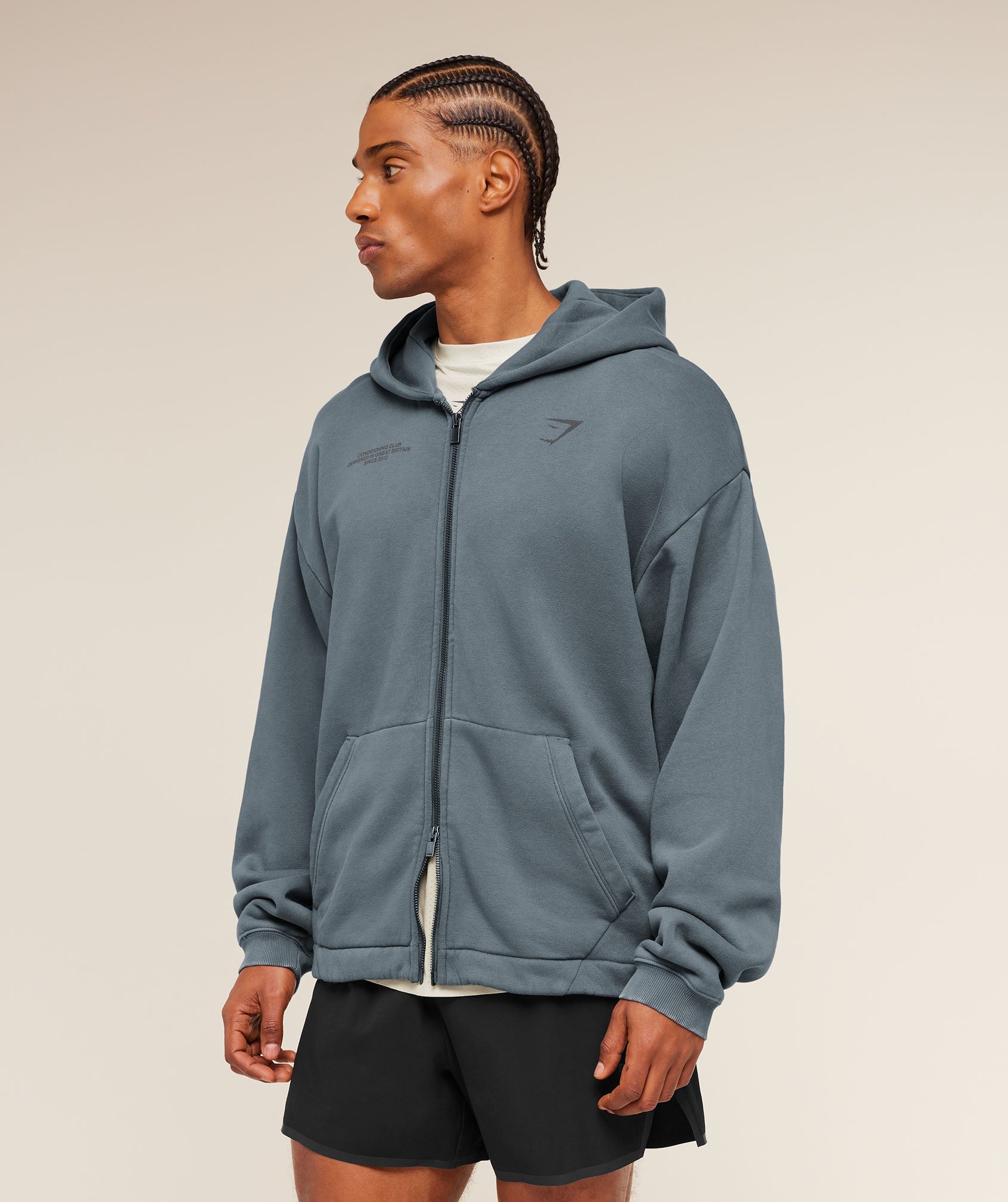 Gymshark Conditioning Club Washed Zip Through Hoodie 'Iron Blue Wash'