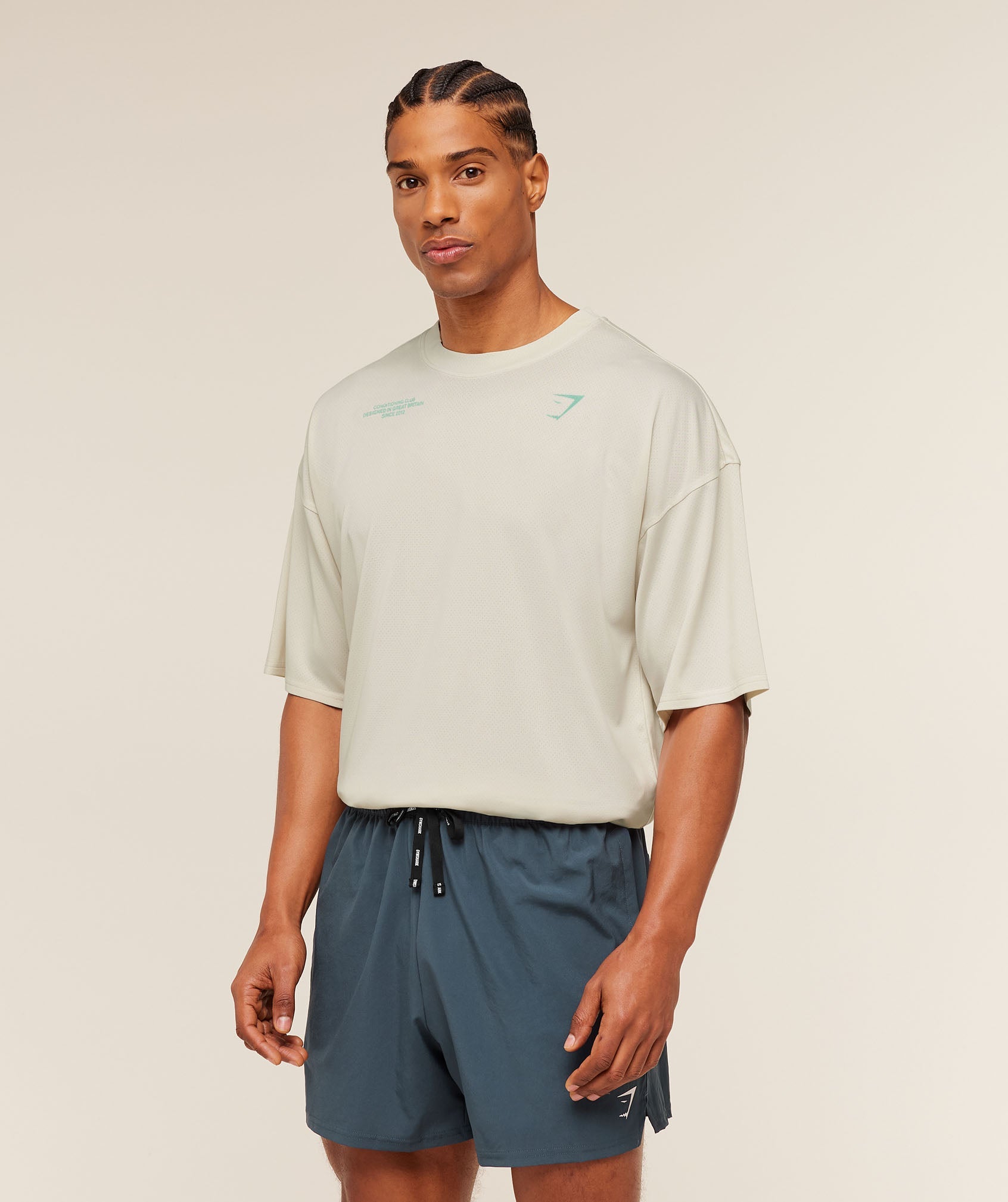 Gymshark Conditioning Club Washed T-Shirt 'Soft White Pop Turquoise Wash'