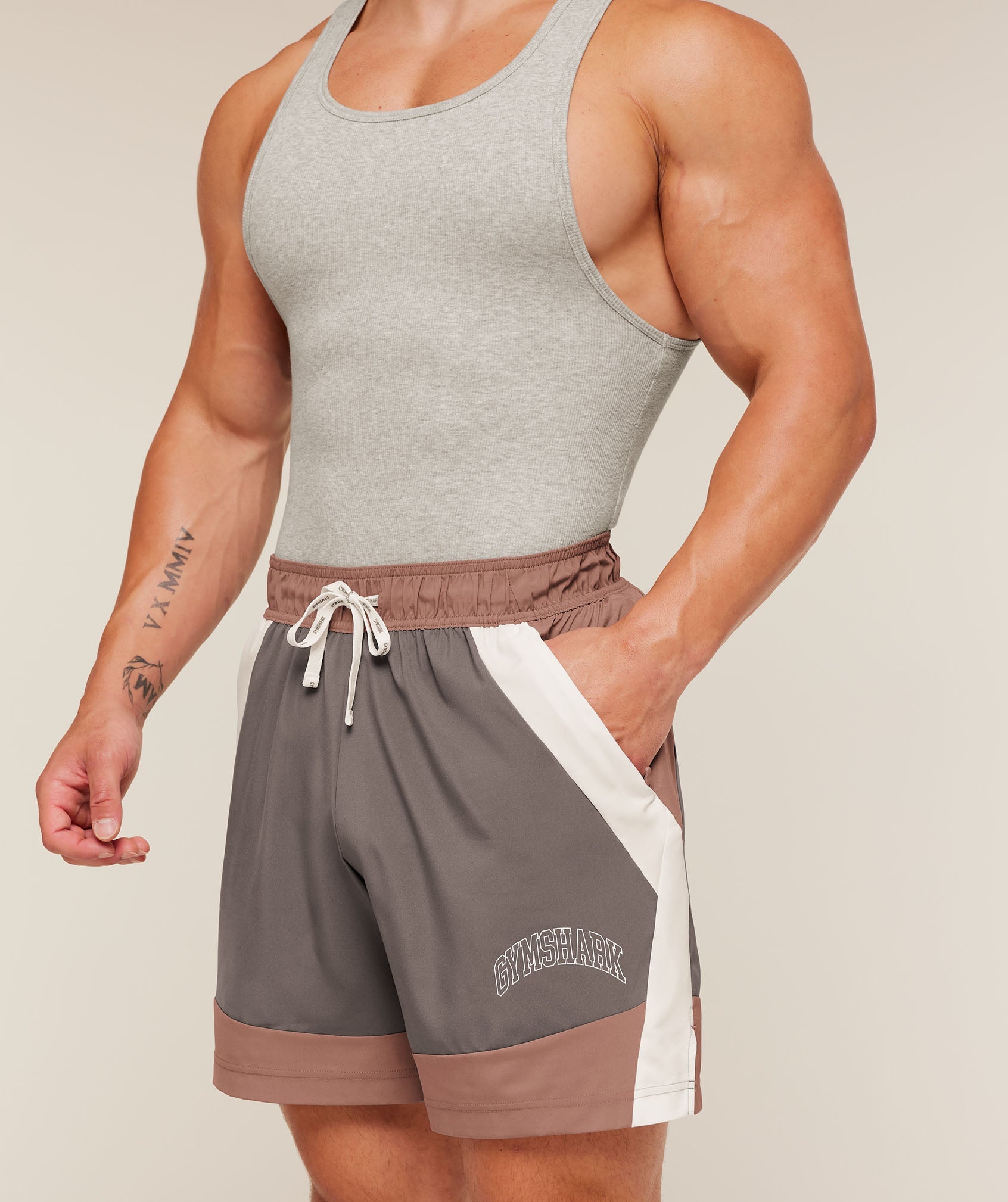 Gymshark Collegiate Tech Shorts 'Taupe Brown'
