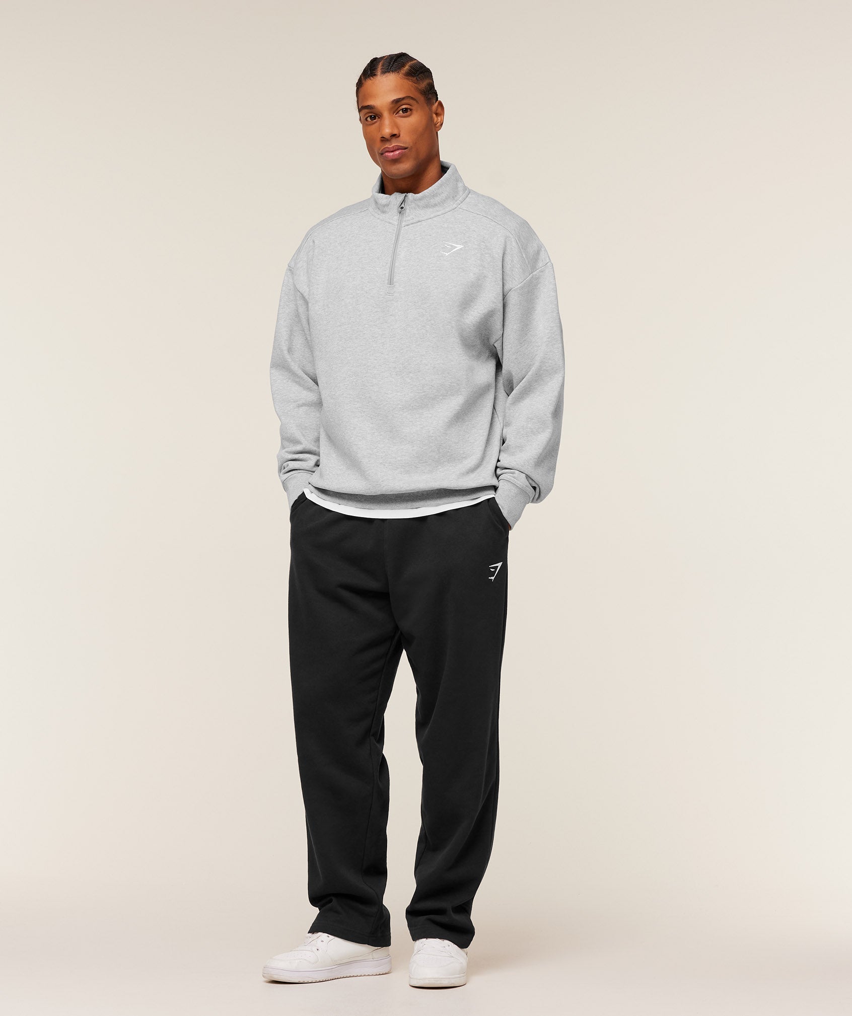 Gymshark Crest 1/4 Zip 'Light Grey Core Marl'