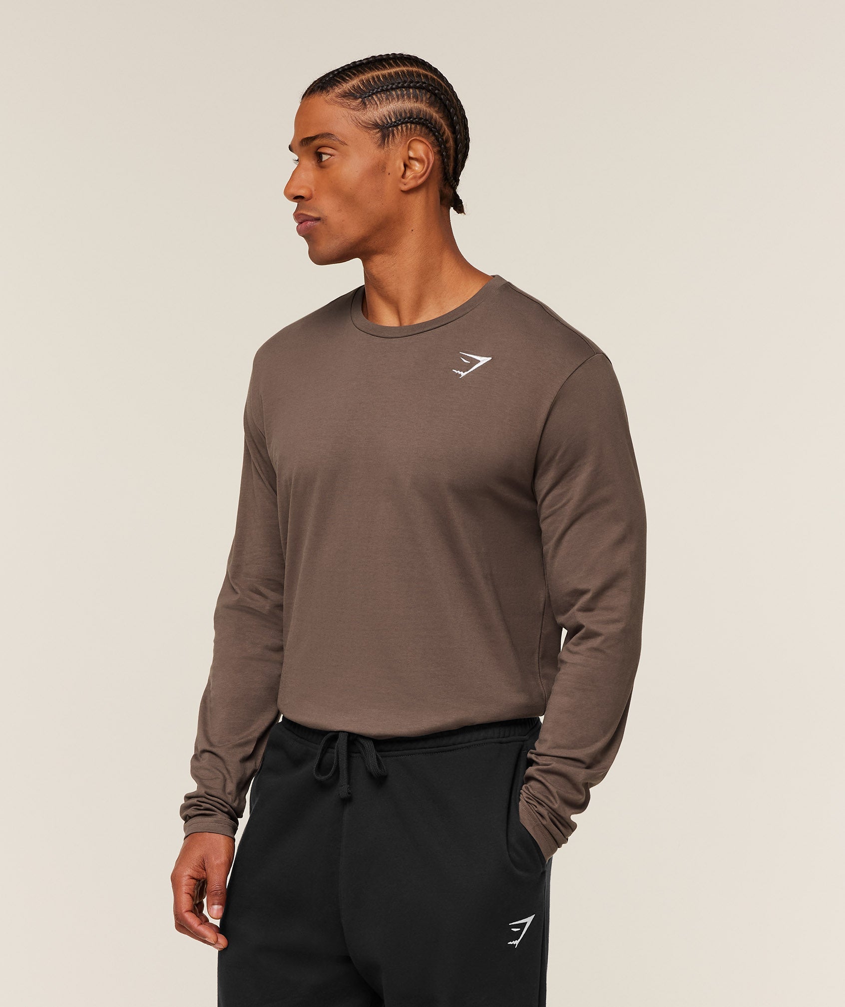 Gymshark Crest Long Sleeve T-Shirt 'Soft Brown'