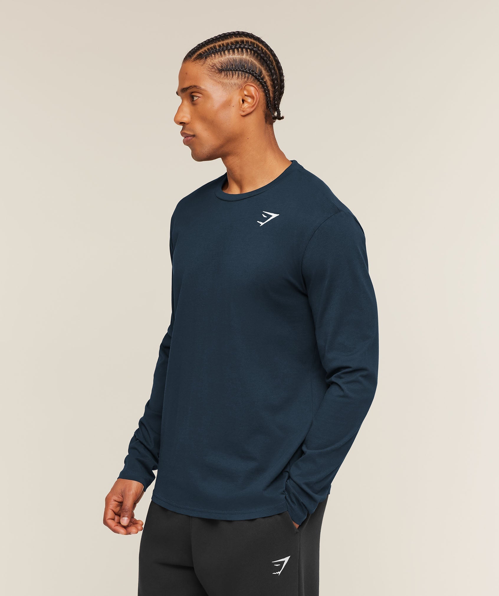 Gymshark Crest Long Sleeve T-Shirt 'Navy'