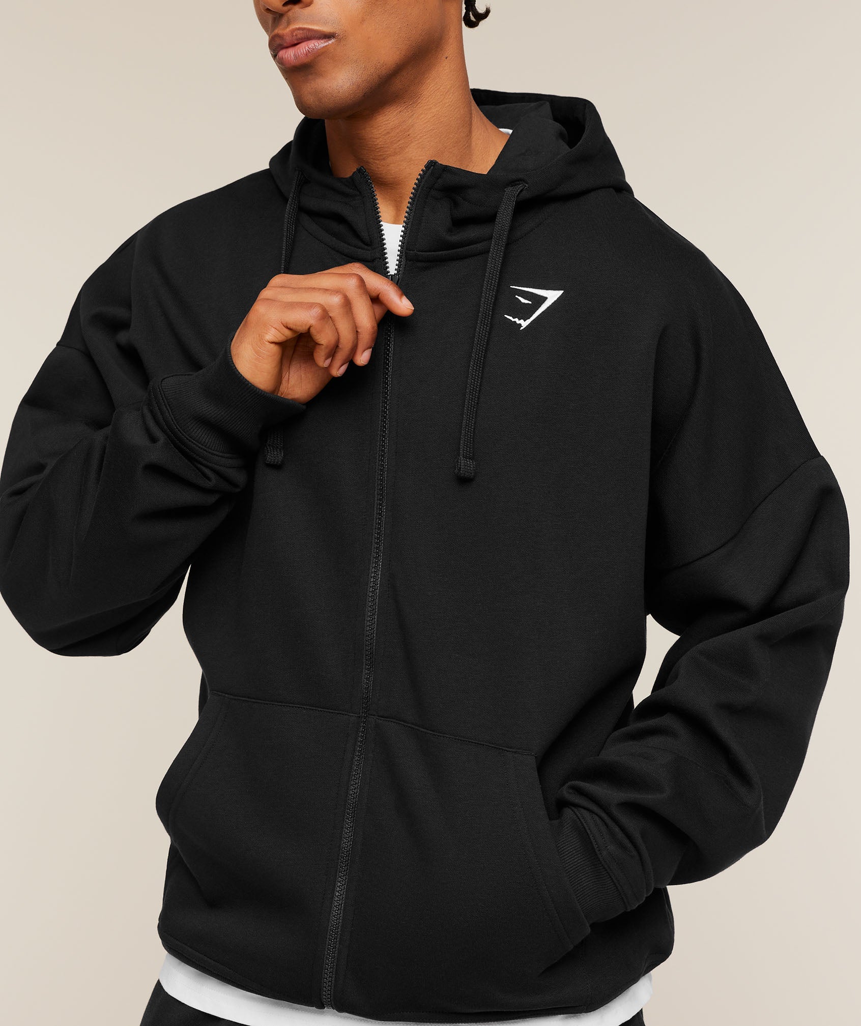 Gymshark Crest Oversized Zip Up Hoodie 'Black'