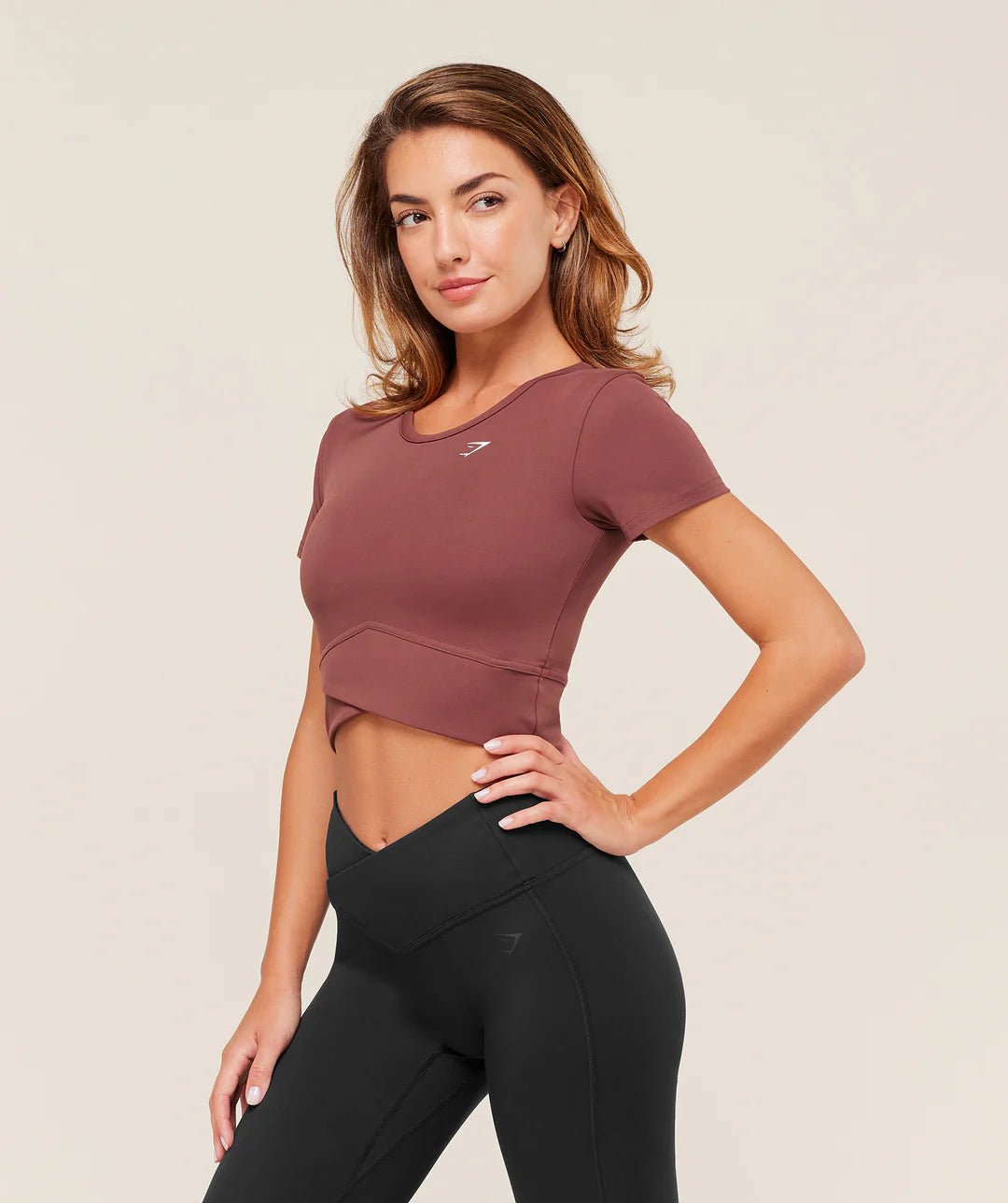 Gymshark Crossover Midi Top with Shelf - Burgundy Brown