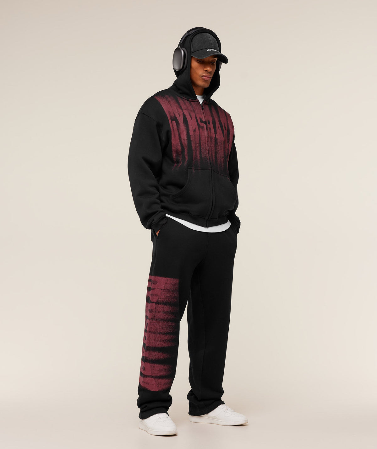 Gymshark Fade Graphic Zip Through Hoodie 'Black Sets Red'