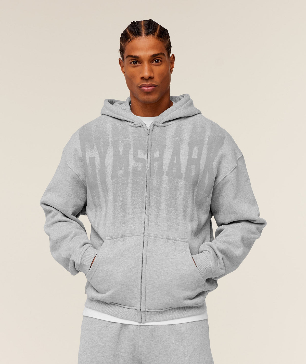 Gymshark Fade Graphic Zip Through Hoodie 'Light Grey Core Marl'