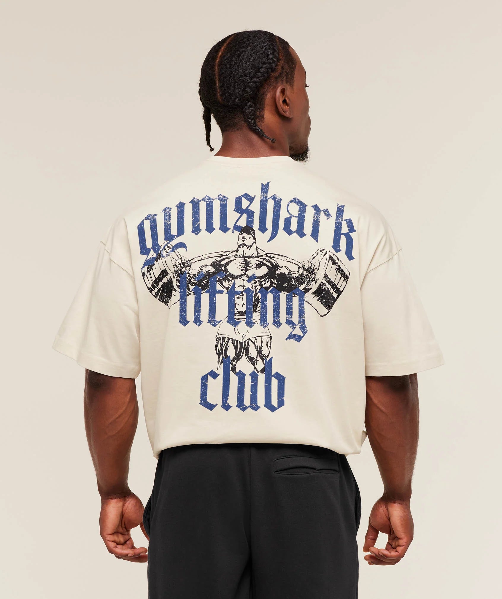 Gymshark Lifting Club T-Shirt 'Oat White/Compound Blue'