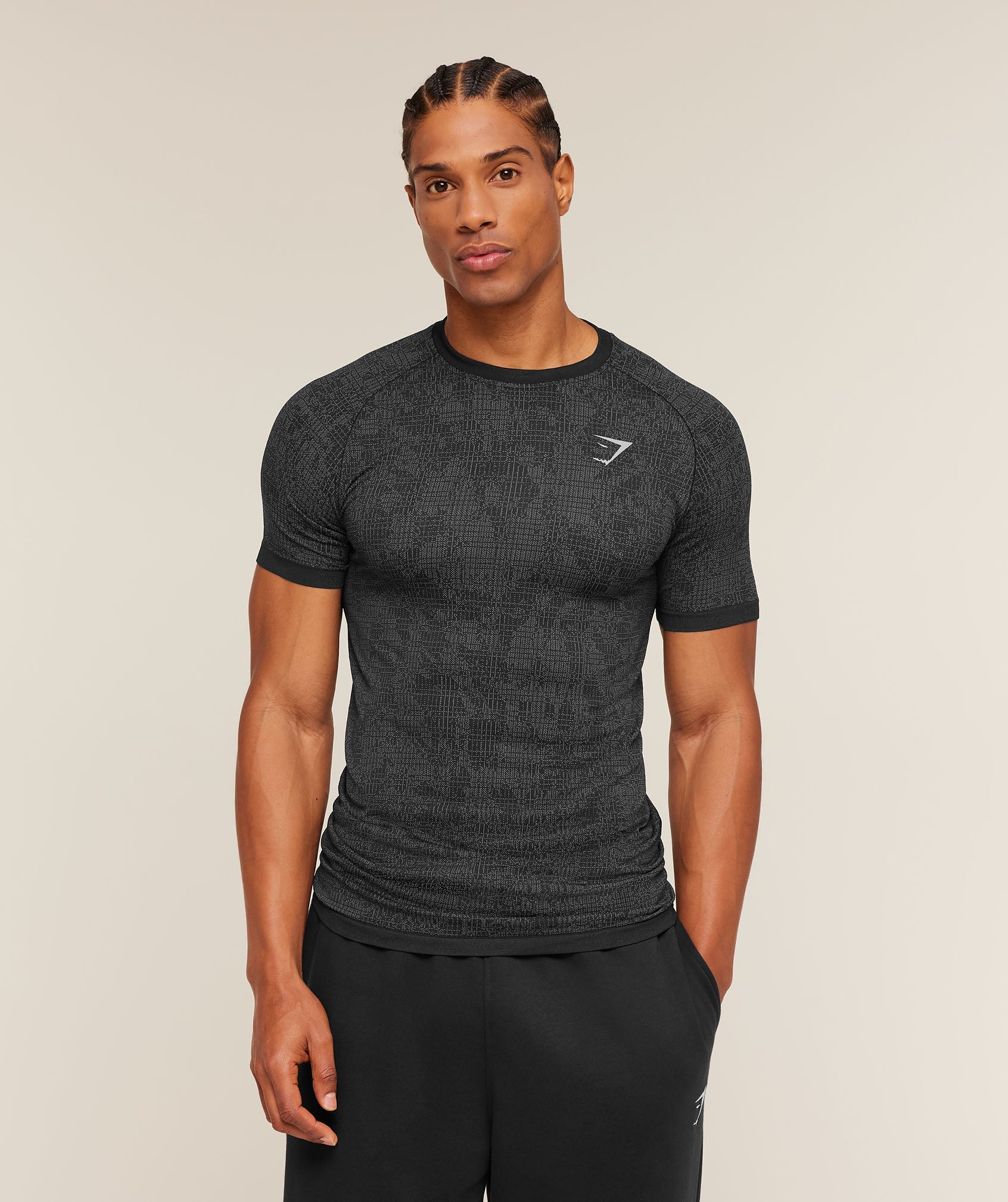 Gymshark Geo Seamless Grid T-Shirt 'Black Smokey Grey'