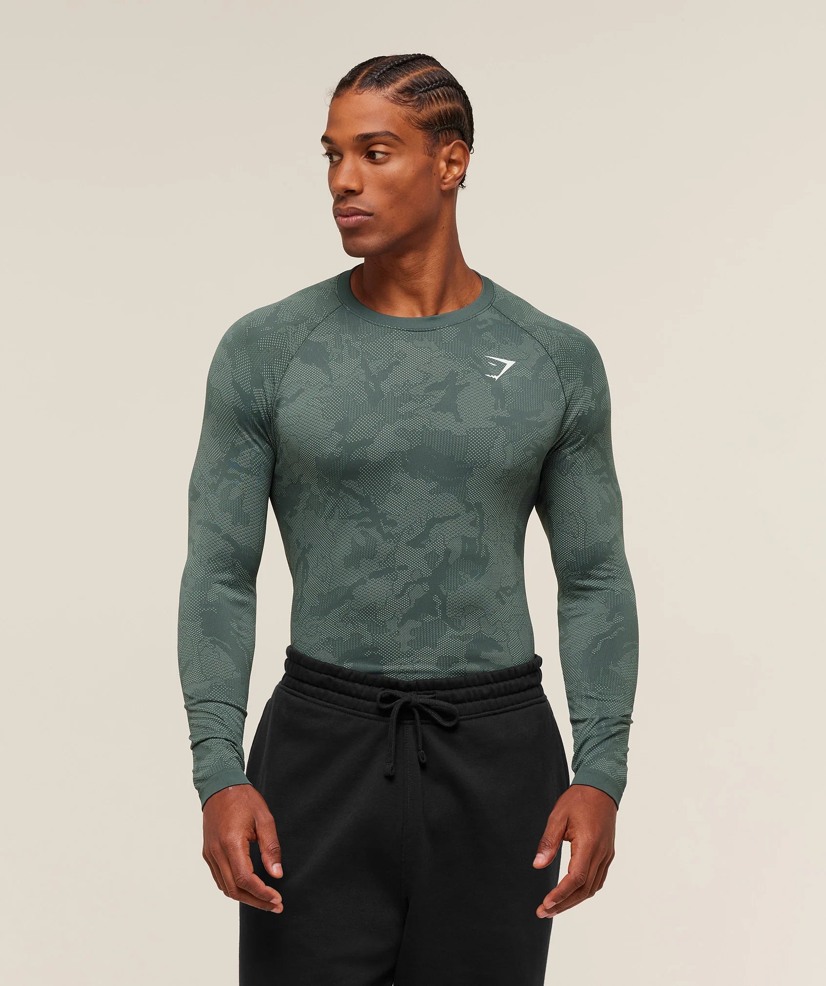 GymsharkGeo Seamless Long Sleeve T-Shirt 'Slate Teal/Denim Grey'