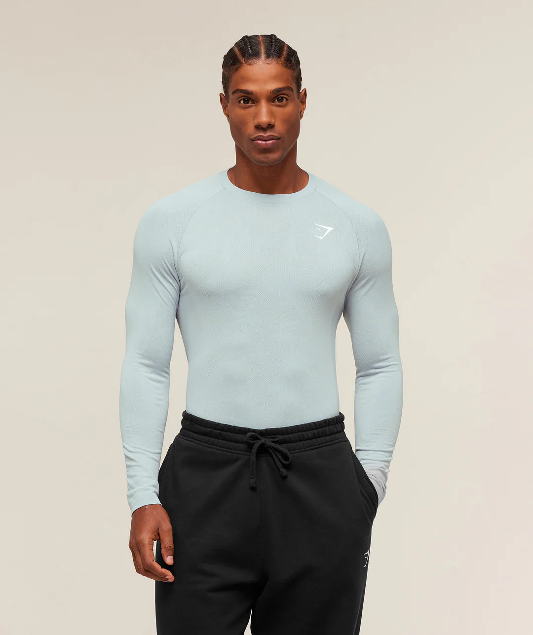 GymsharkGeo Seamless Long Sleeve T-Shirt 'Smoke Blue/Soft White'