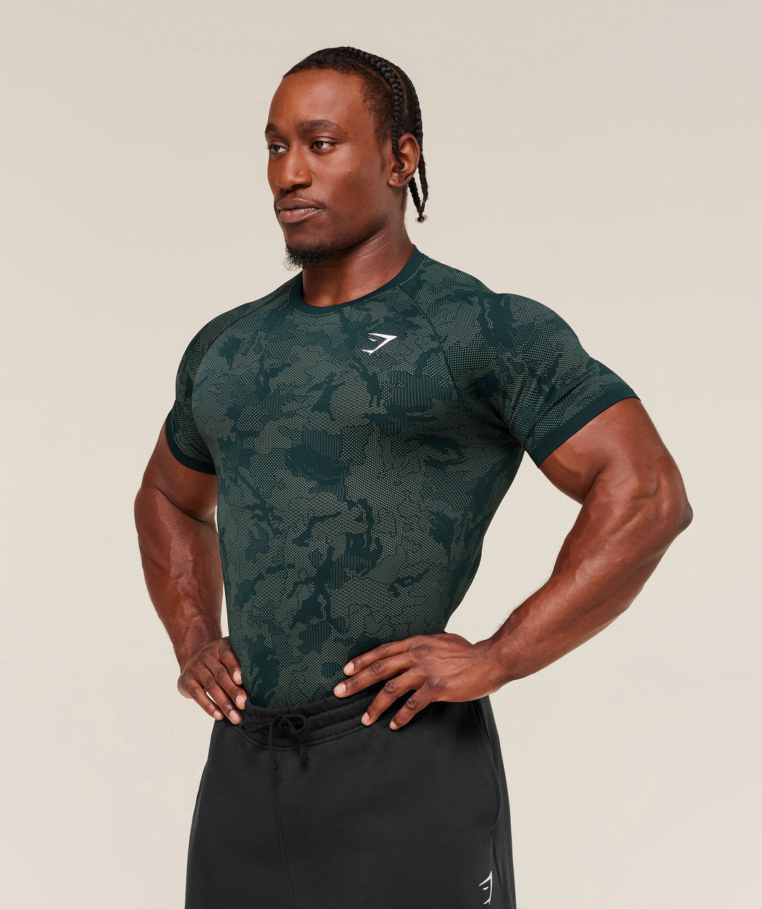 Gymshark Geo Seamless T-Shirt 'Deep Petrol Blue/Unit Green'