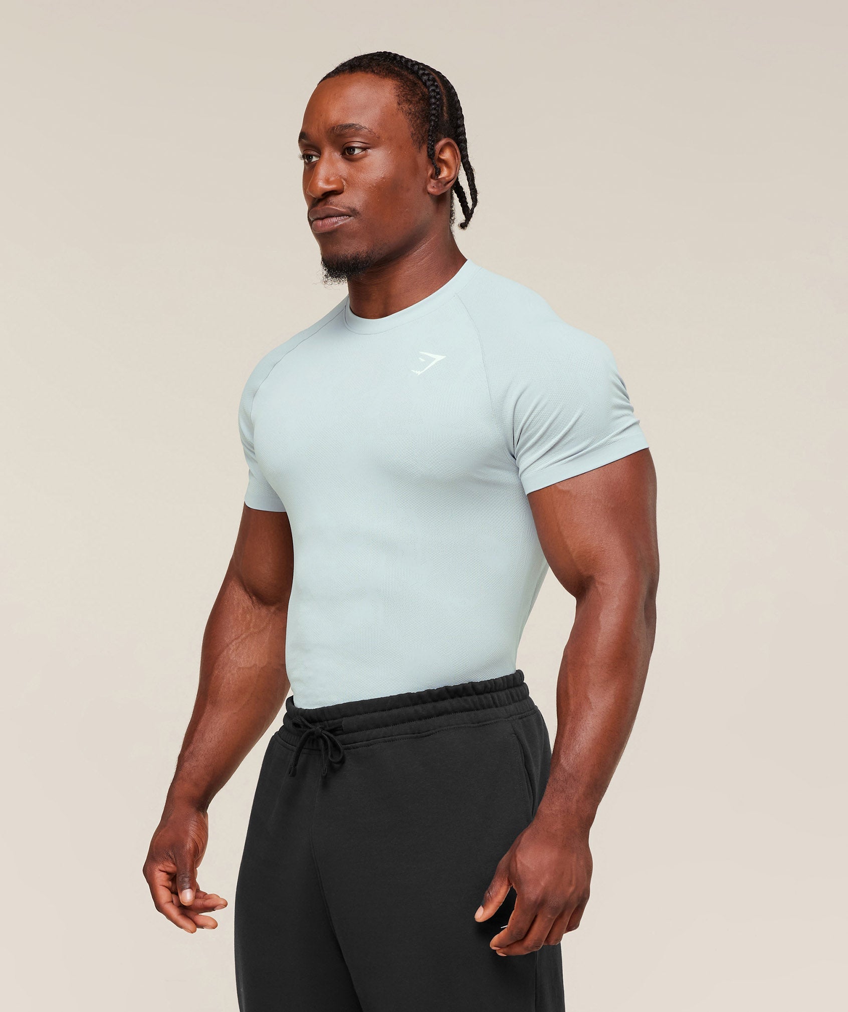 Gymshark Geo Seamless T-Shirt 'Smoke Blue Soft White'