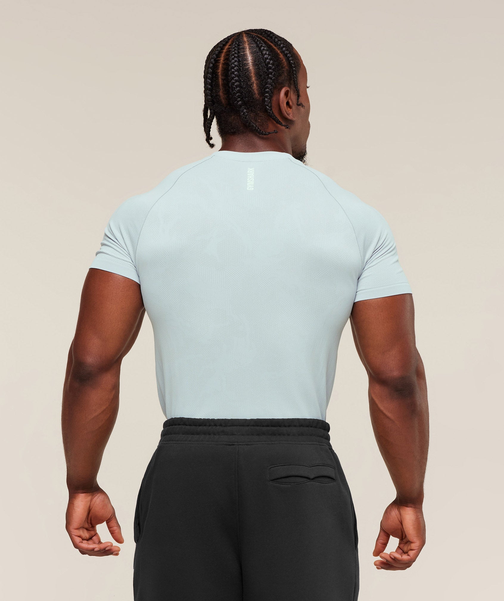 Gymshark Geo Seamless T-Shirt 'Smoke Blue Soft White'