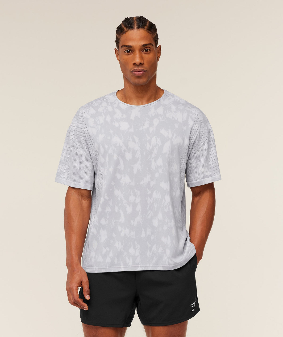 Gymshark Distance Seamless T-Shirt 'Light Grey Acid Wash'