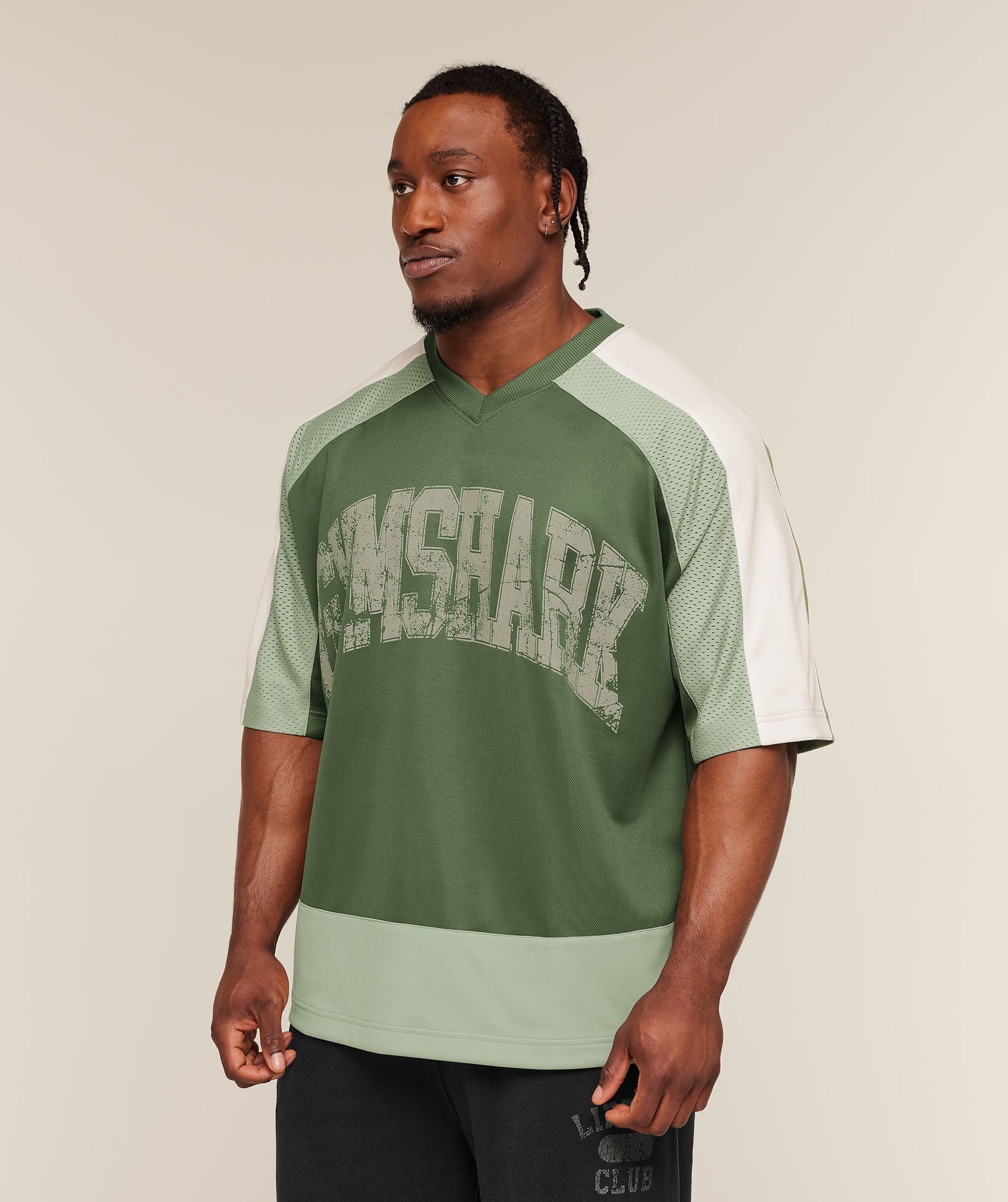 Gymshark Collective Mesh Wordmark Jersey 'Core Olive Haze Green Soft White'