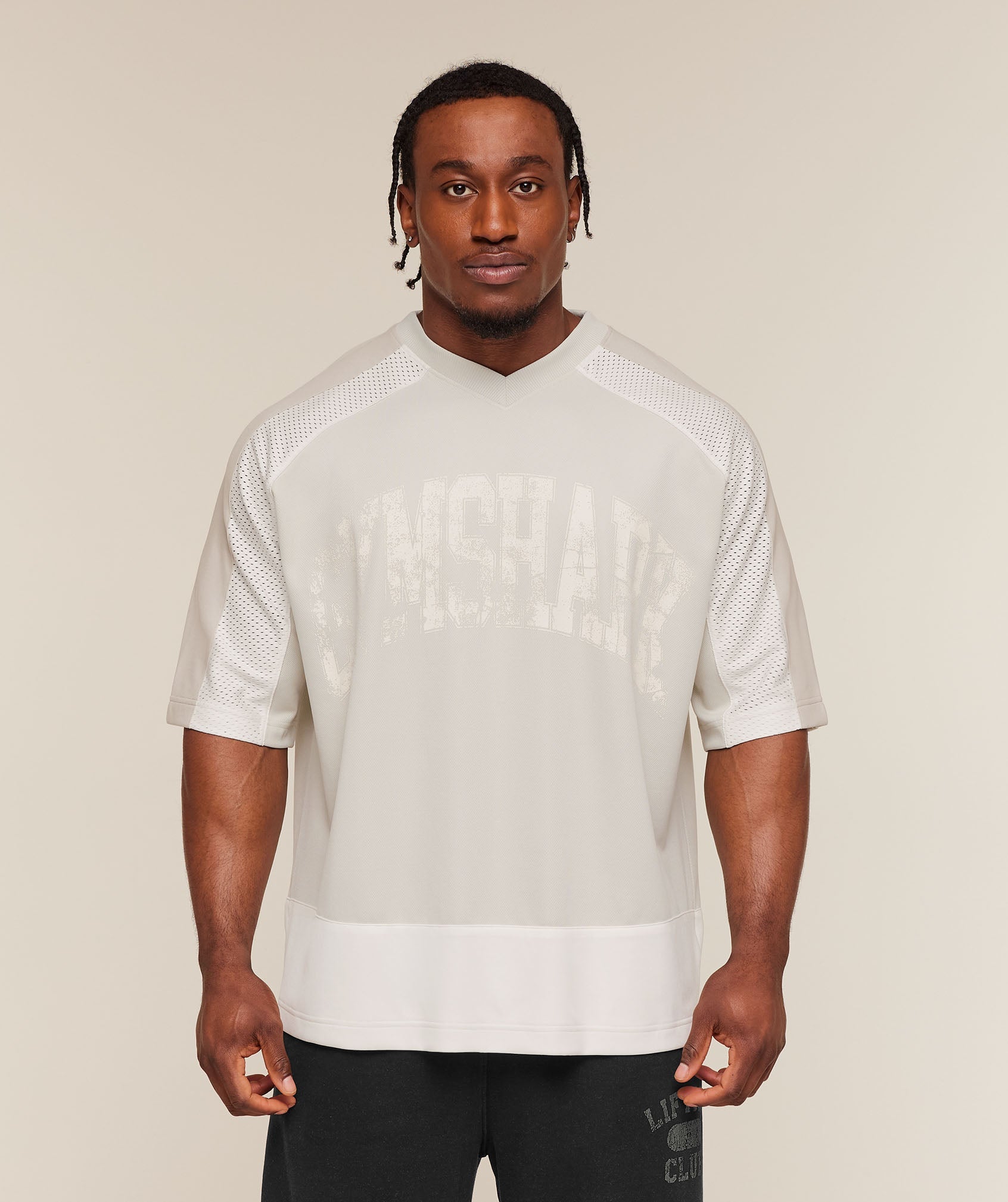 Gymshark Collective Mesh Wordmark Jersey 'Tinted White Soft White Pebble Grey'