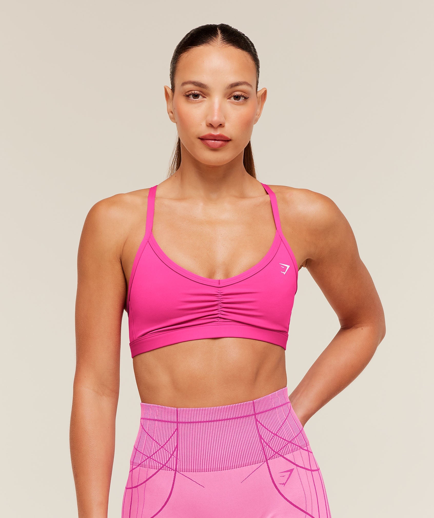 Gymshark Ruched Strappy Sports Bra 'Super-Set Pink'