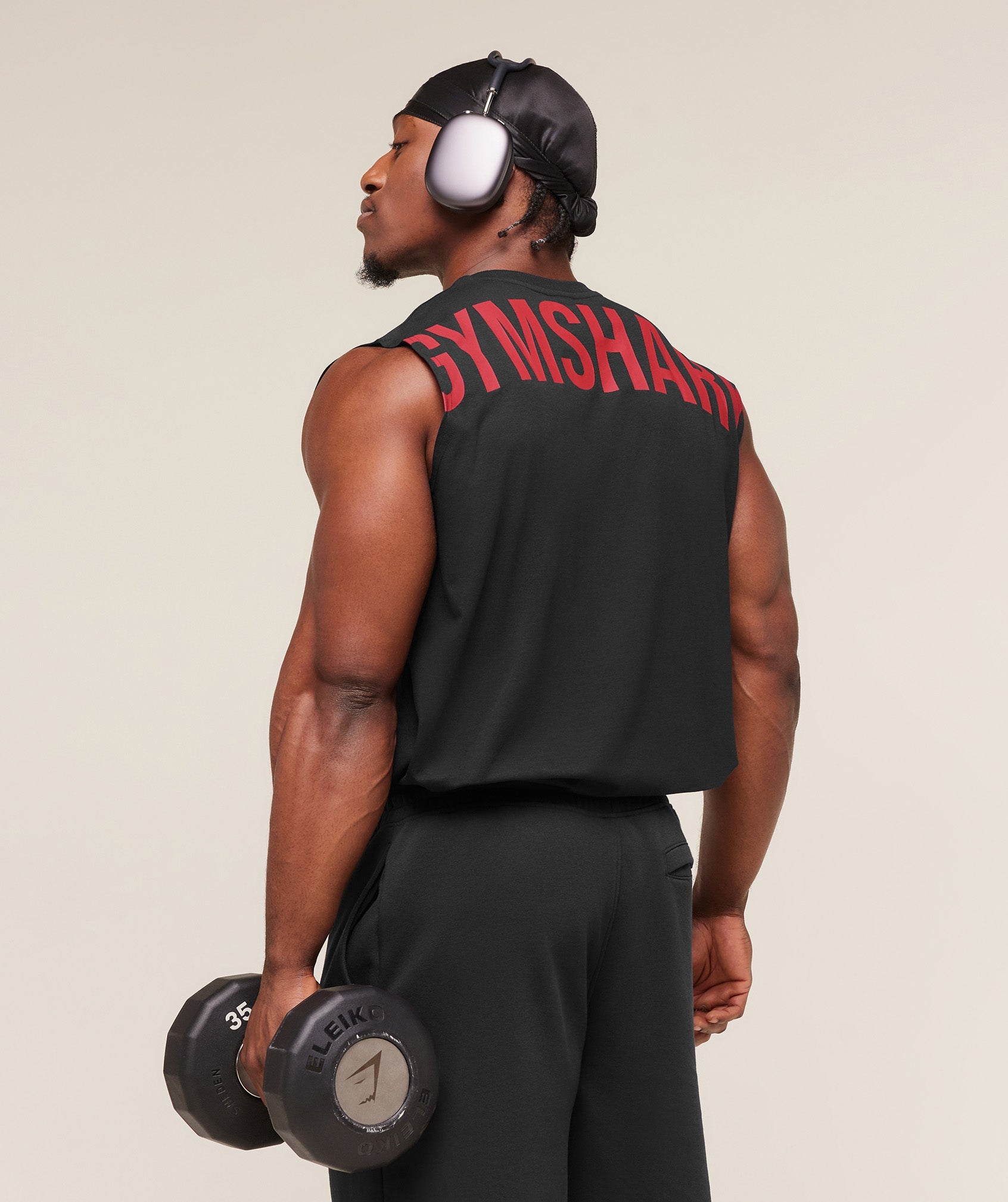 Gymshark Power Cut Off Tank 'Black Conditioning Red'