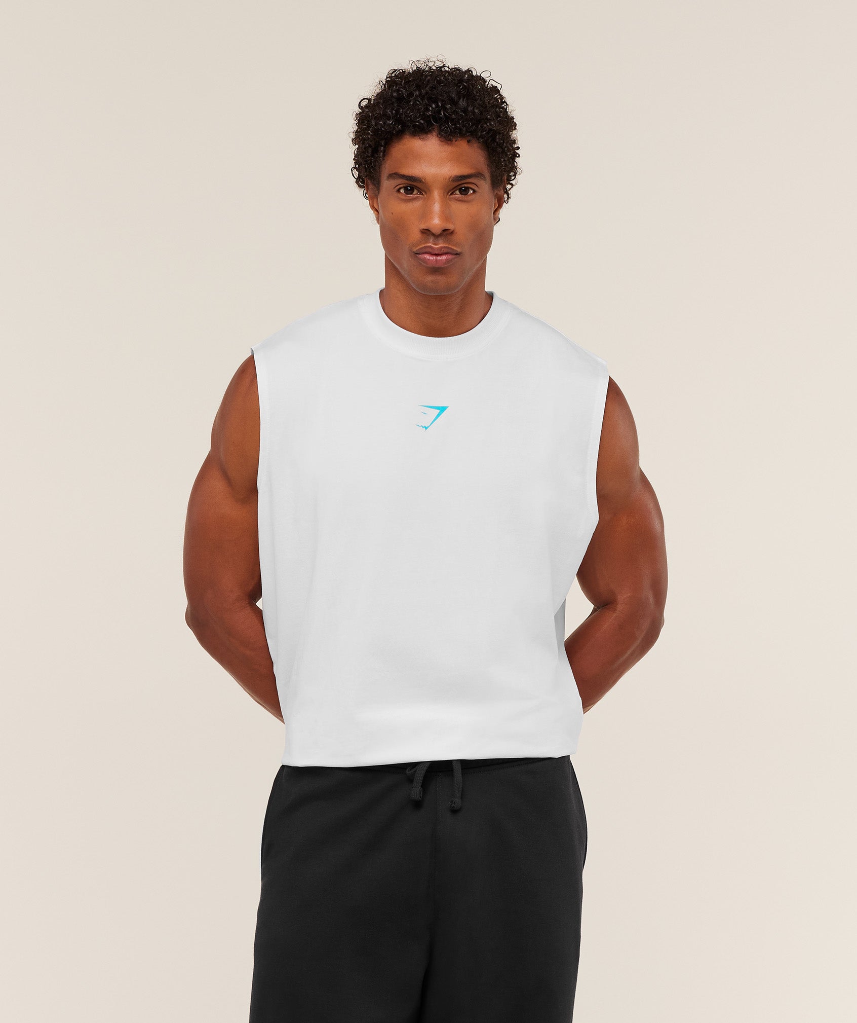Gymshark Power Cut Off Tank 'GS White GS Brand Blue'