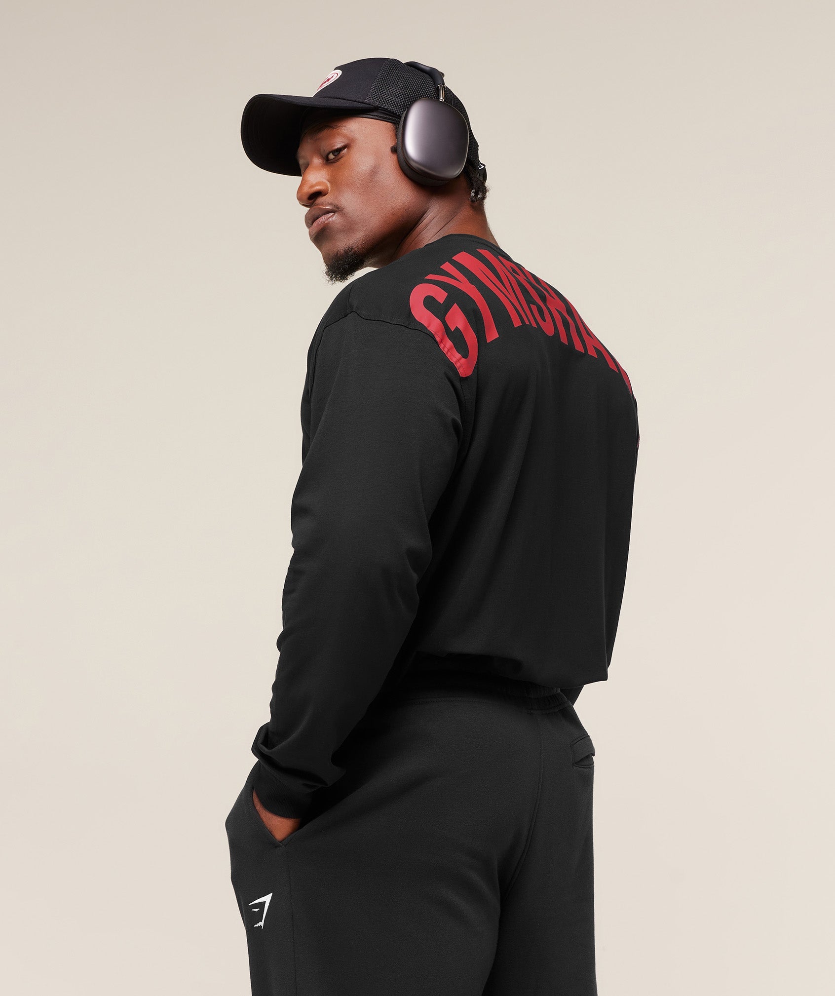 Gymshark Power Long Sleeve T-Shirt 'Black Conditioning Red'