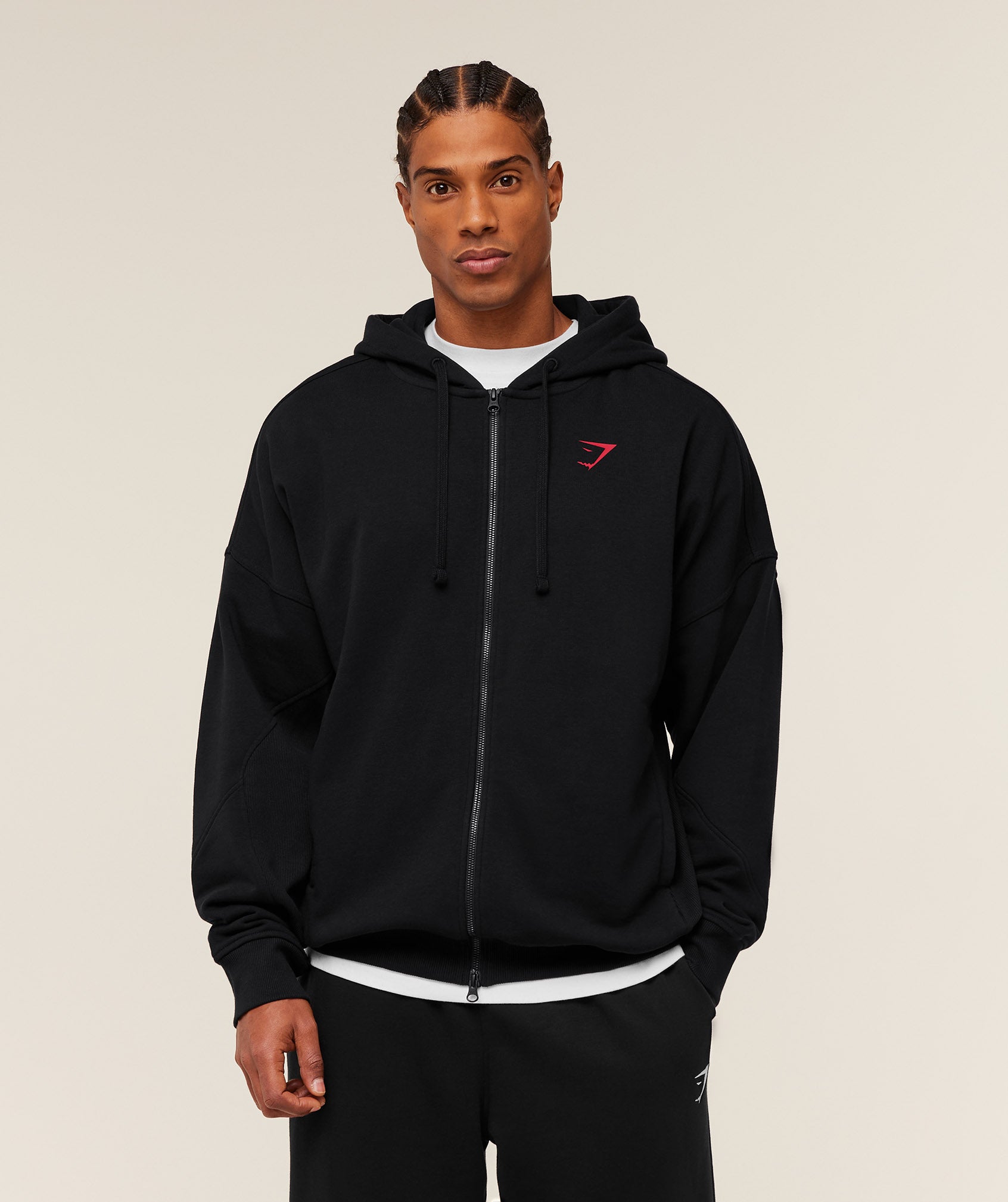 Gymshark Power Zip Up Hoodie 'Black Conditioning Red'