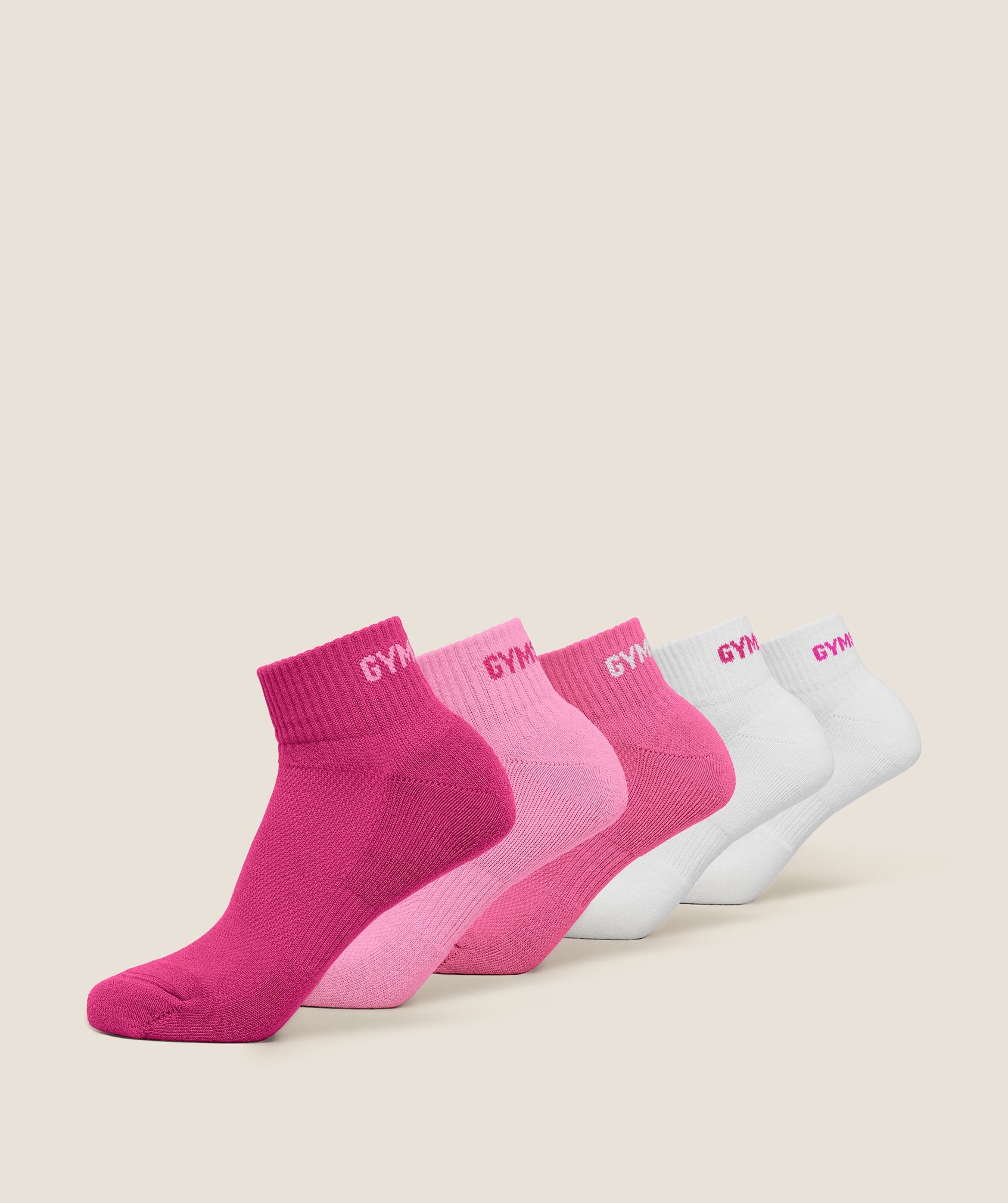 Gymshark Quarter Socks 5pk 'Electric Pink Super-Set Pink Focus Pink/White'
