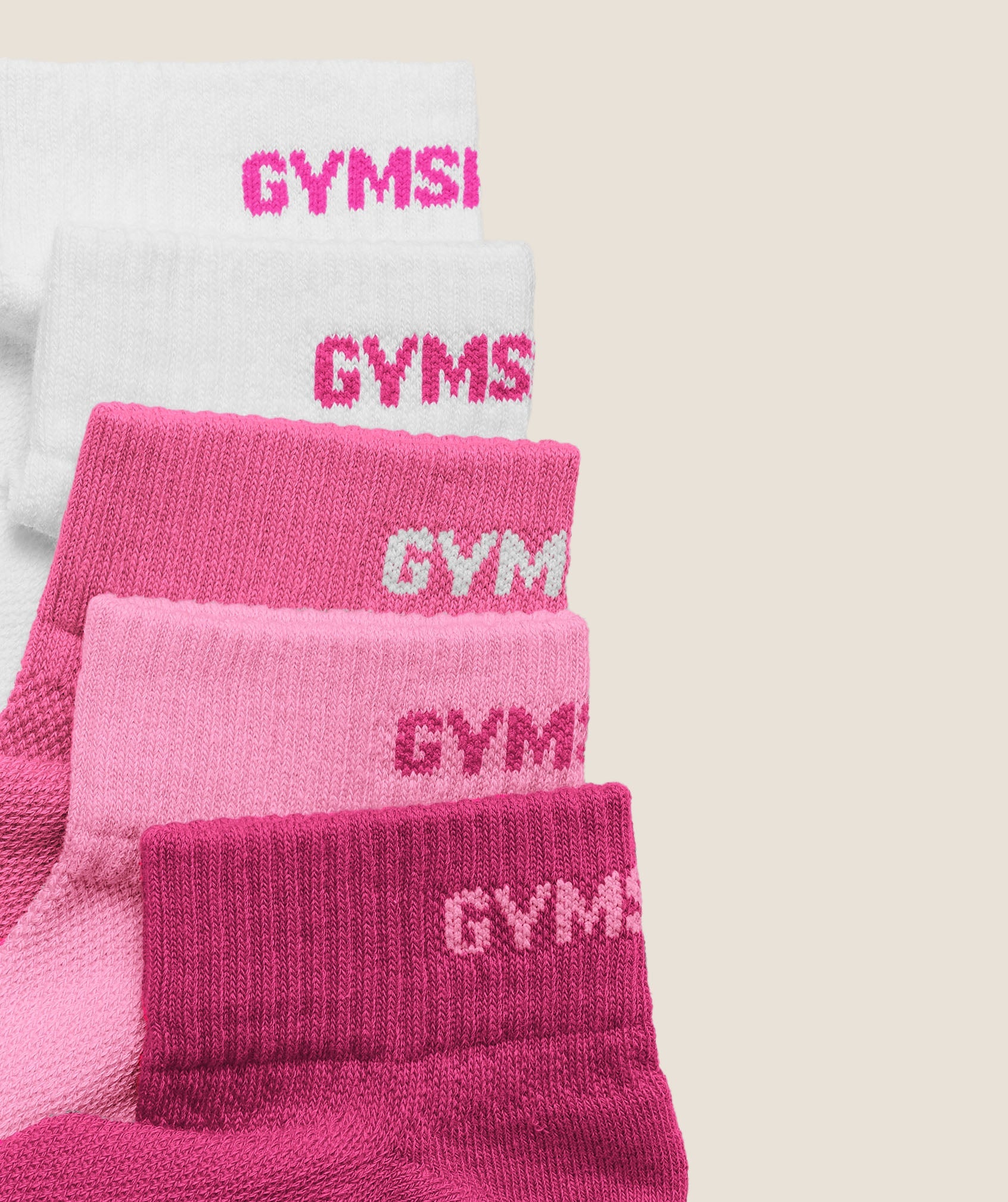 Gymshark Quarter Socks 5pk 'Electric Pink Super-Set Pink Focus Pink/White'