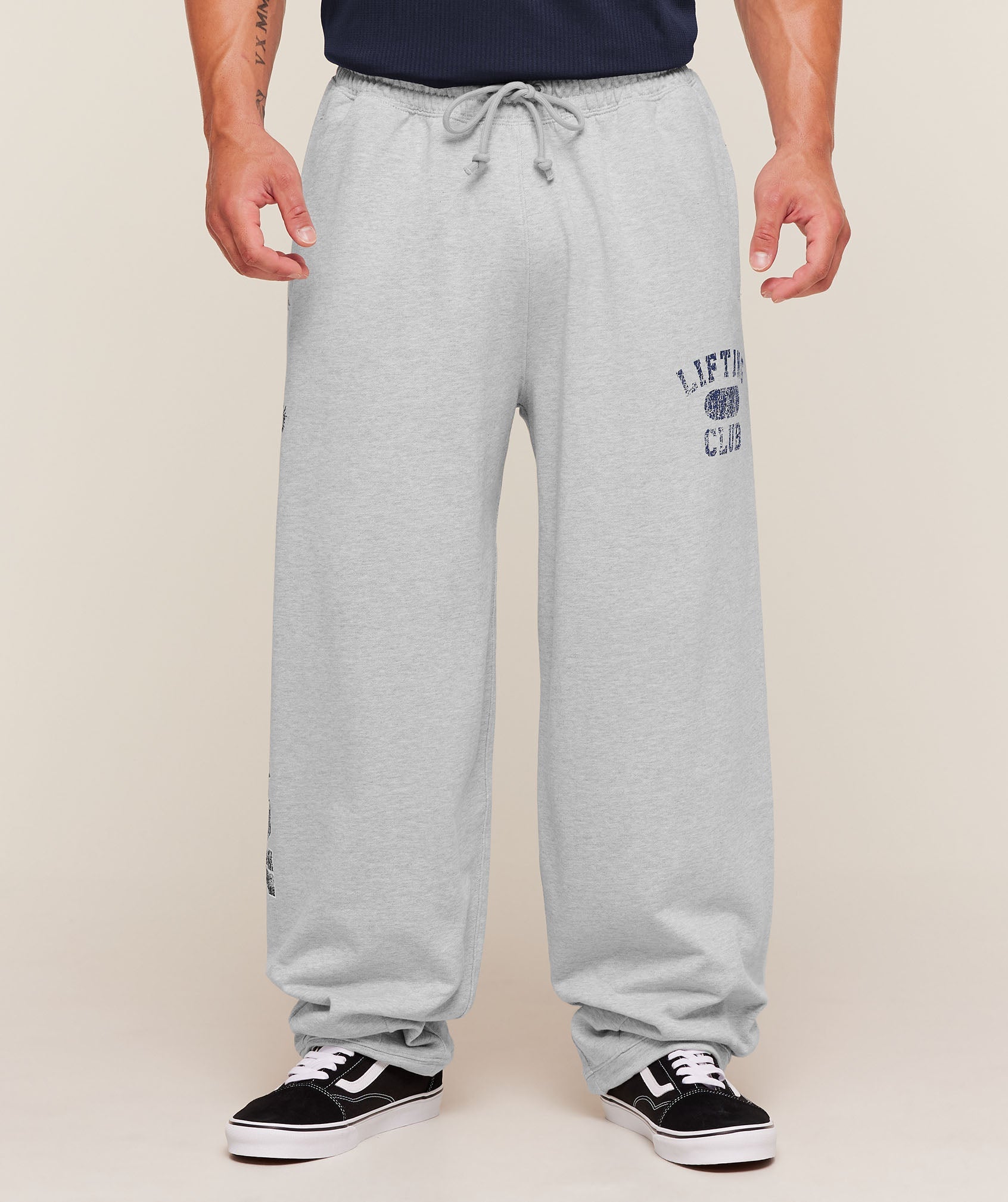 Gymshark Retro Collegiate Graphic Wide Leg Pants 'Bros Soft Grey Marl'