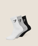 Gymshark Crew Socks 3PK 'White - Light Grey Core Marl - Black'