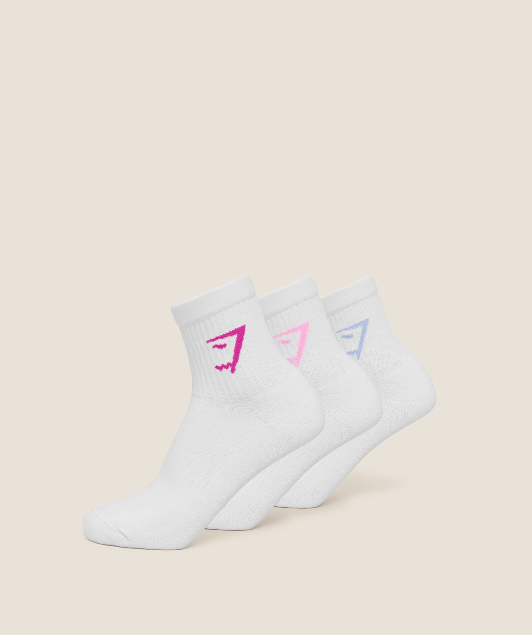 Gymshark Midi Socks 3pk 'White Chilled Blue Focus Pink Super-Set Pink'