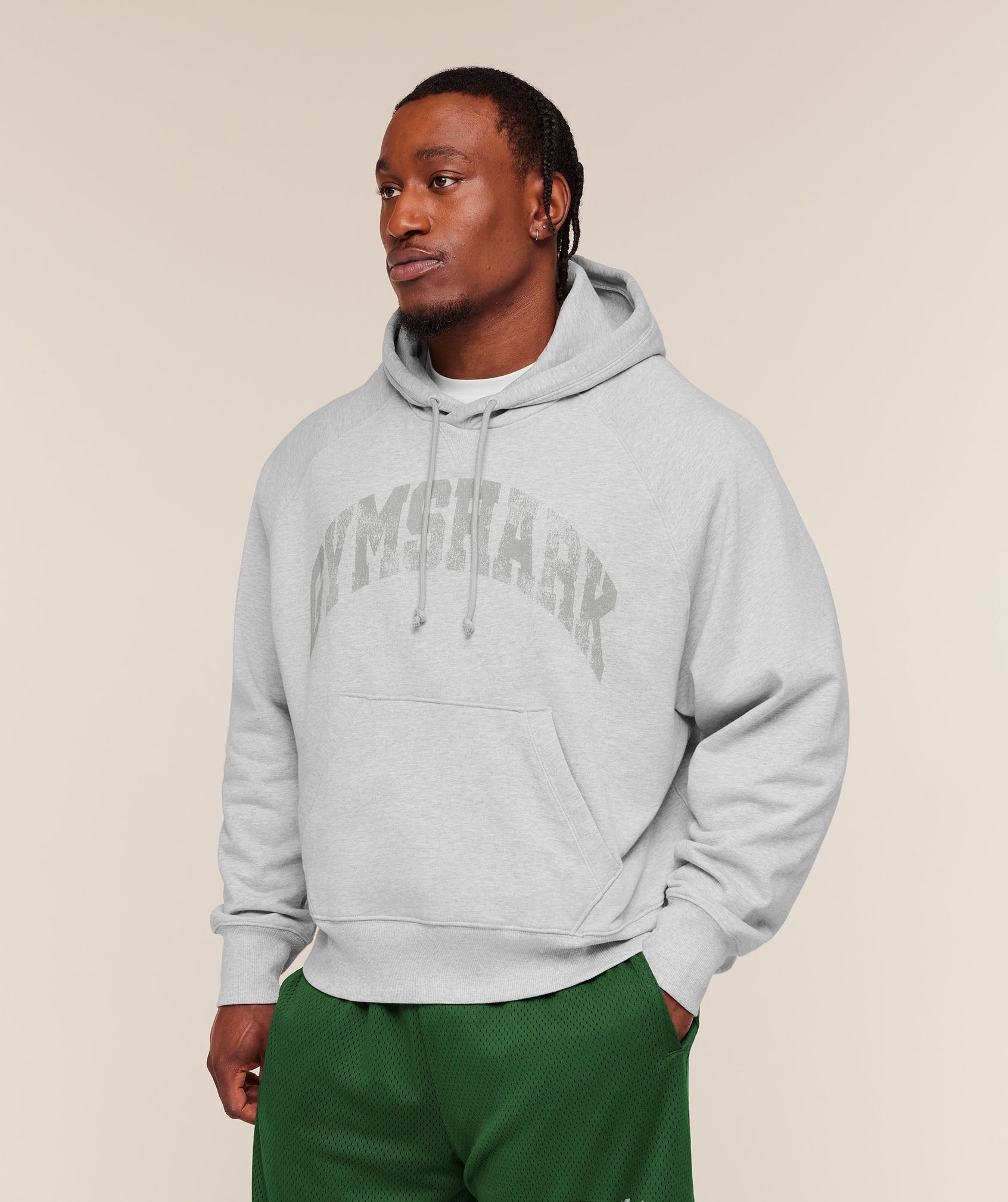 Gymshark Retro Collegiate Graphic Hoodie 'Bros Soft Grey Marl'