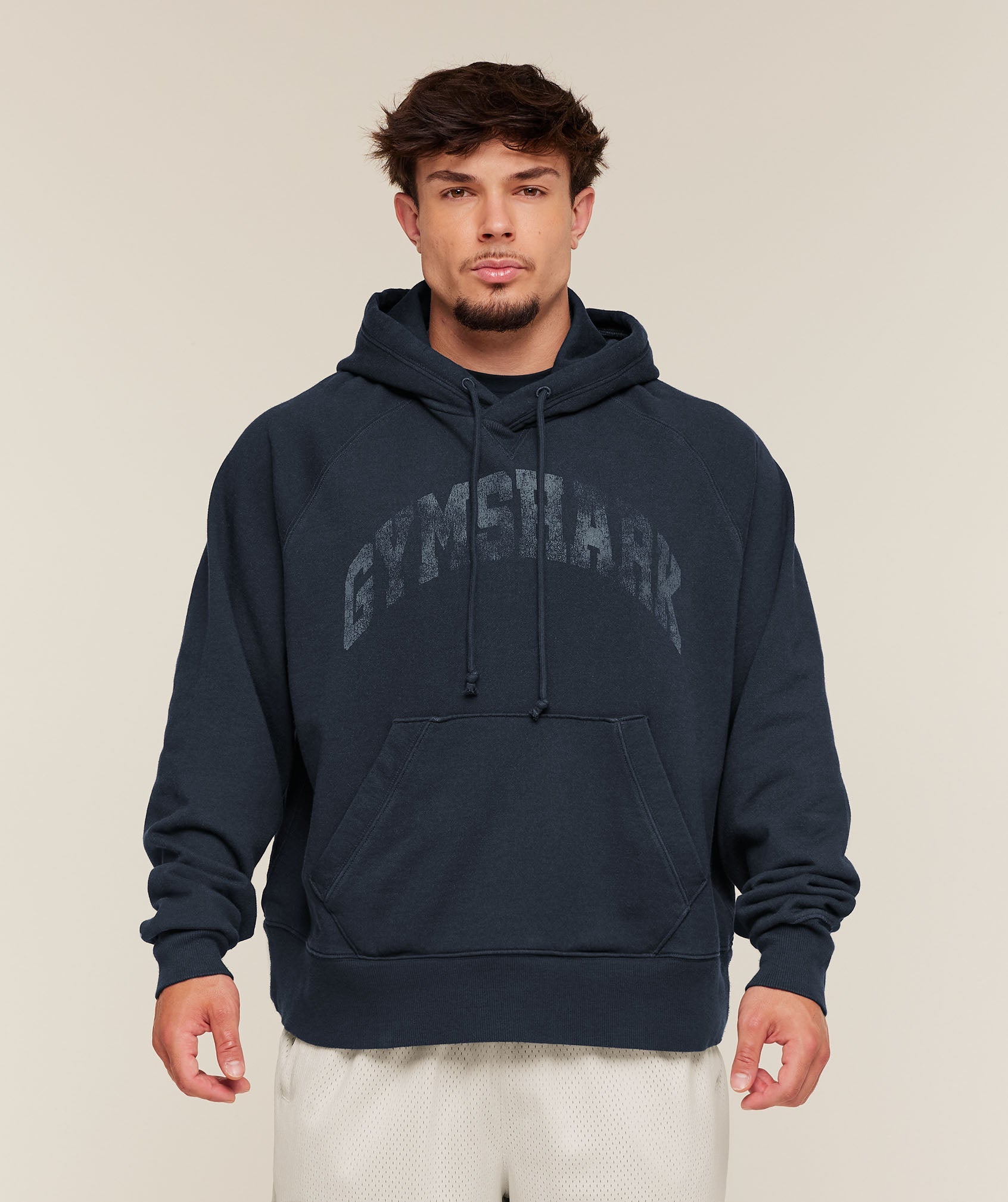 Gymshark Retro Collegiate Graphic Hoodie 'Heavy Blue'