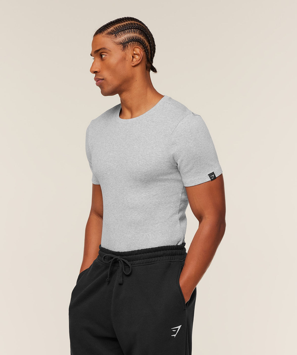 Gymshark Ribbed T-Shirt 'Light Grey Core Marl'