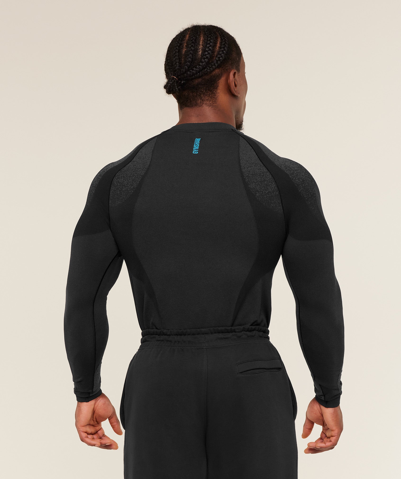 Gymshark Shadow Seamless Long Sleeve T-Shirt 'Black Brand Blue'