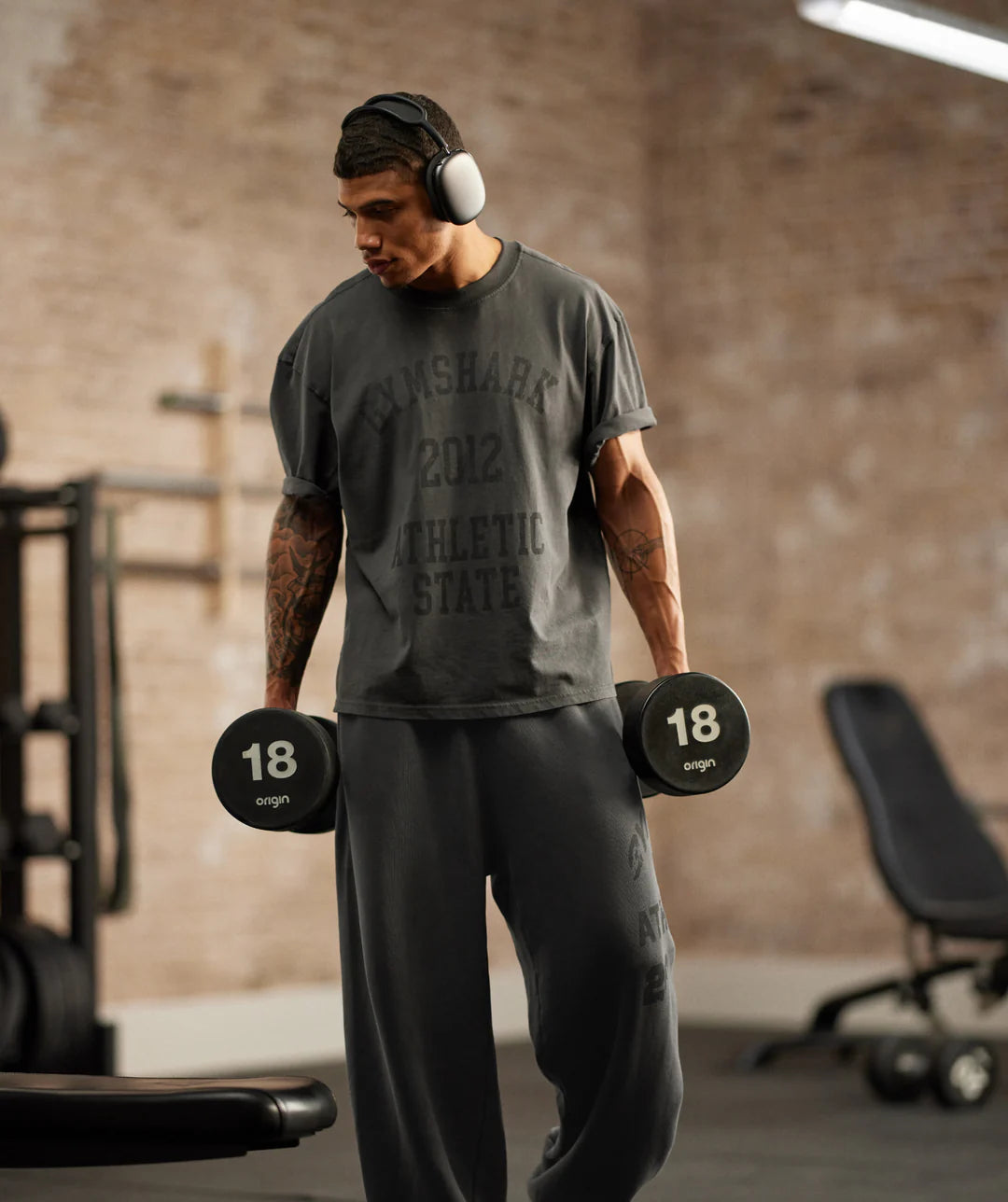 Gymshark Collegiate Washed T-Shirt 'Asphalt Grey'